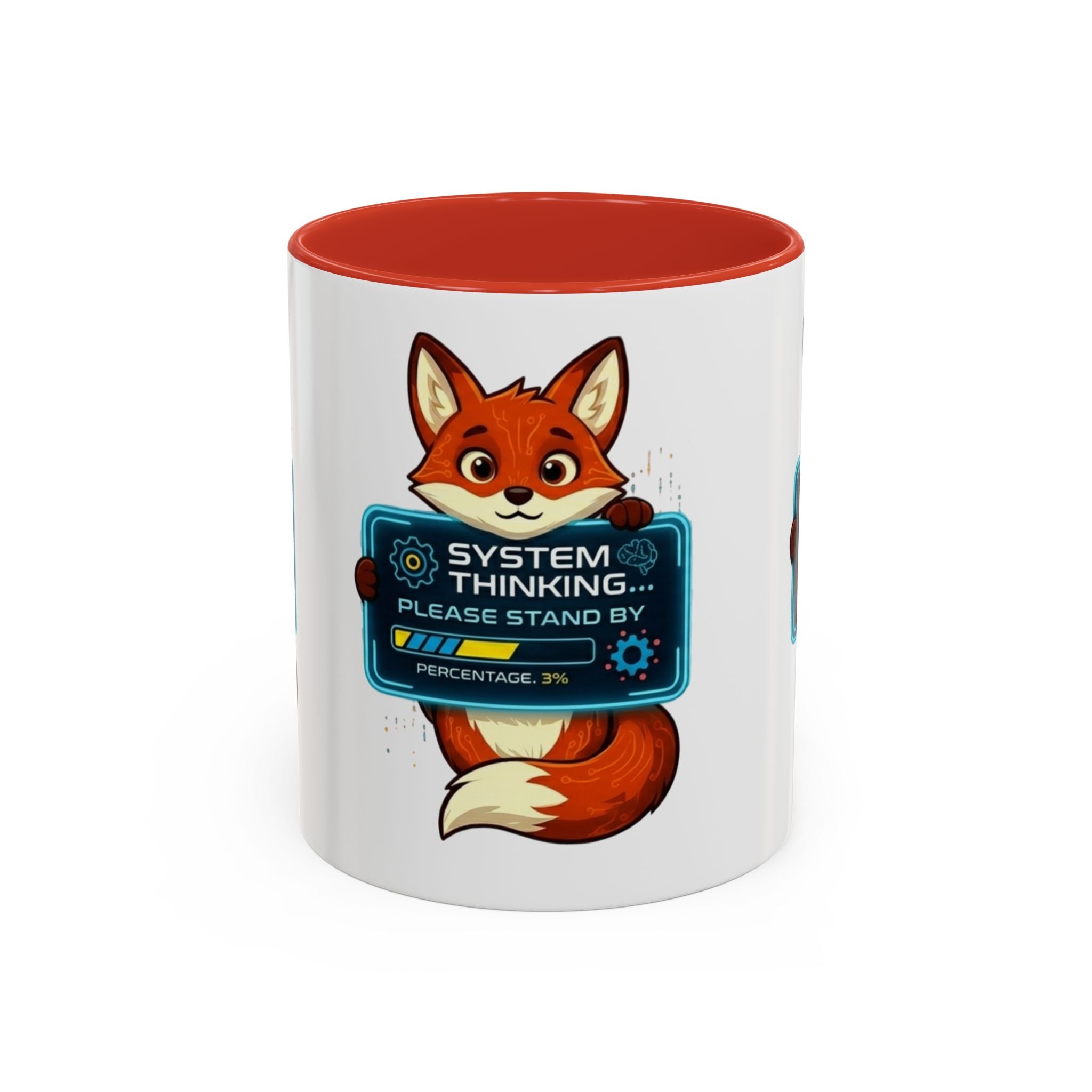 Fox "System Thinking... Please Stand By" Accent Coffee Mug – Cute Tech Geek Gift (11/15 oz)