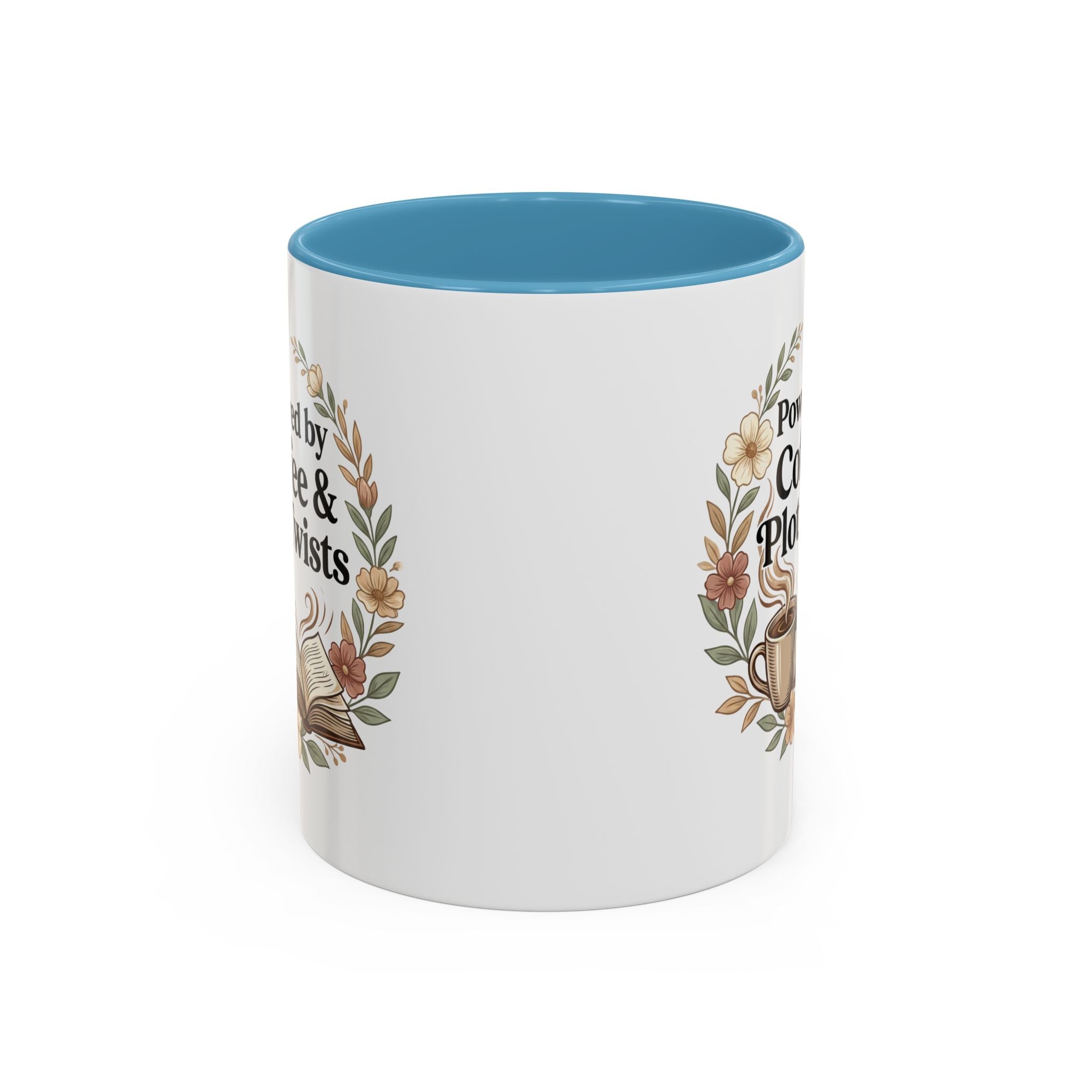 Coffee Mug — “Powered by Coffee & Plot Twists” Floral Book Lover Mug (11/15oz)