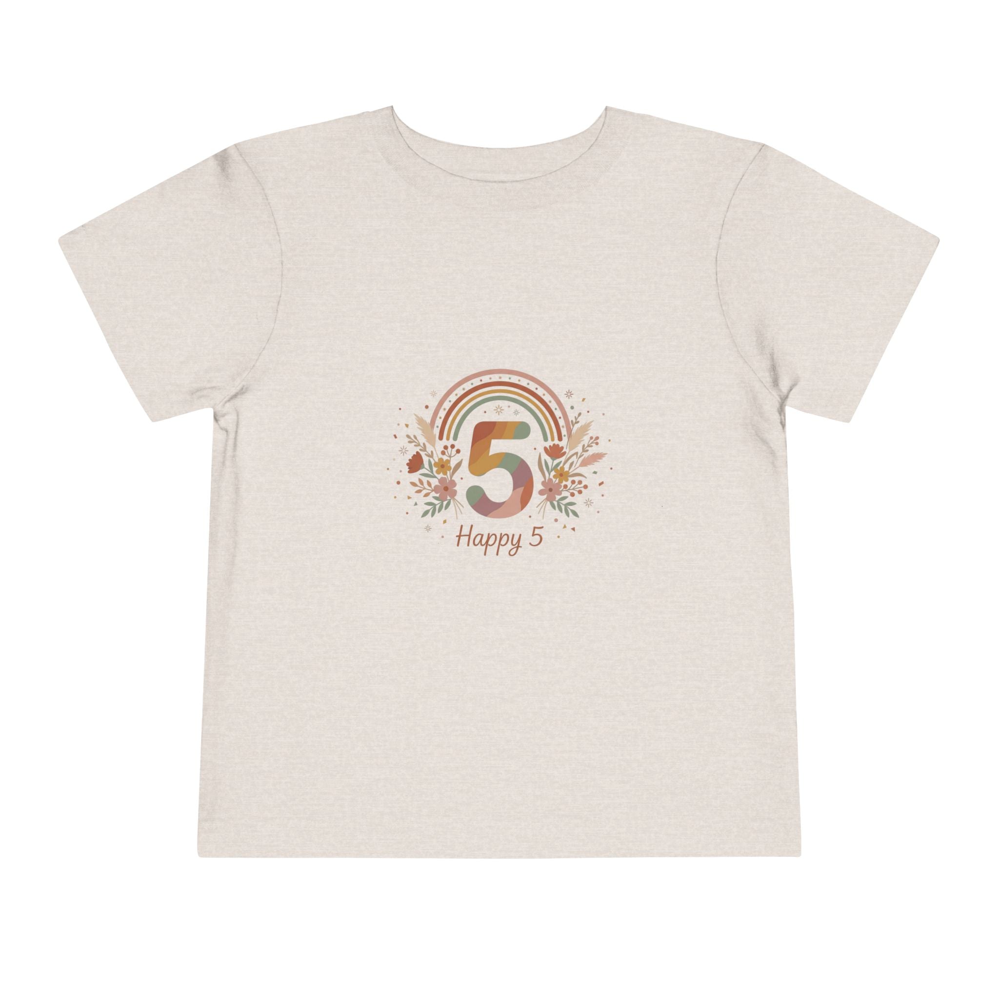 Toddler 5th Birthday Rainbow Tee – "Happy 5" Floral Celebration Shirt