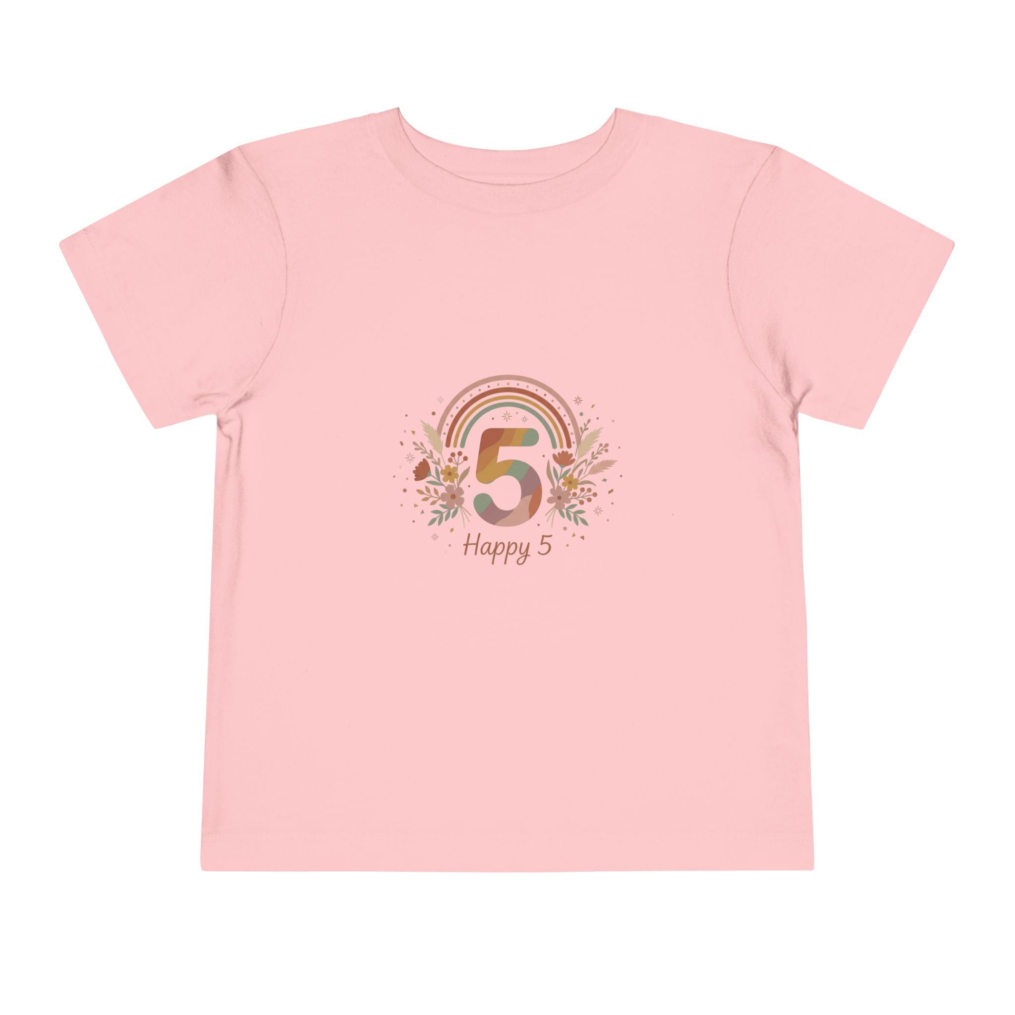 Toddler 5th Birthday Rainbow Tee – "Happy 5" Floral Celebration Shirt