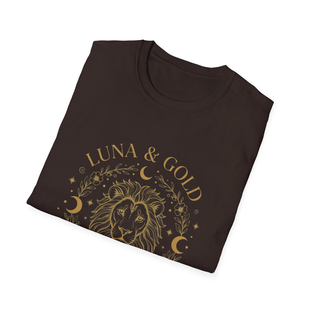 Luna & Gold Lion Moon T-Shirt — Celestial Zodiac Leo Graphic Tee