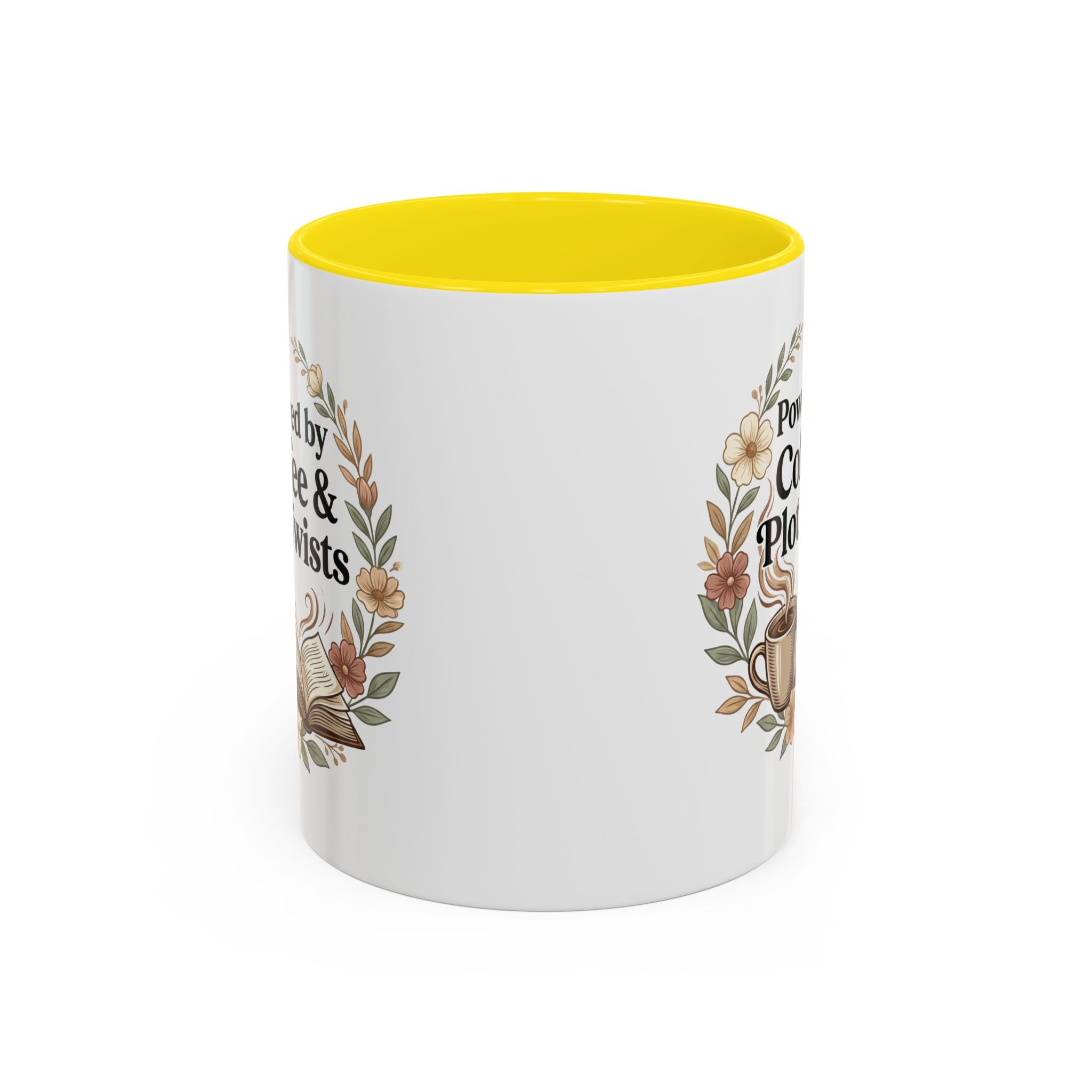 Coffee Mug — “Powered by Coffee & Plot Twists” Floral Book Lover Mug (11/15oz)