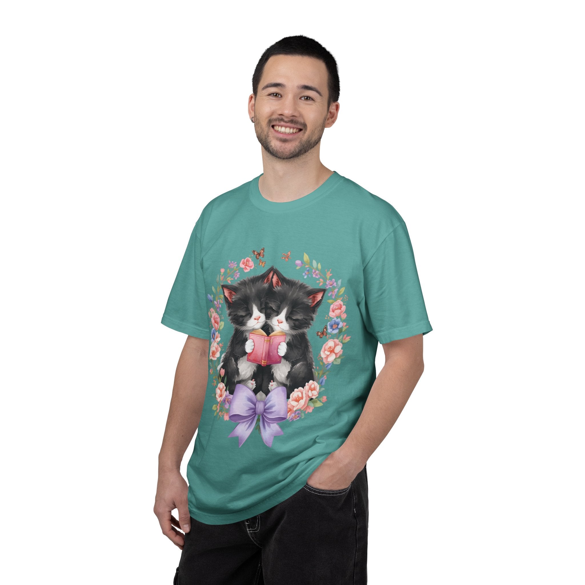 T-Shirt — Cute Kittens Holding Gift Floral Wreath Tee
