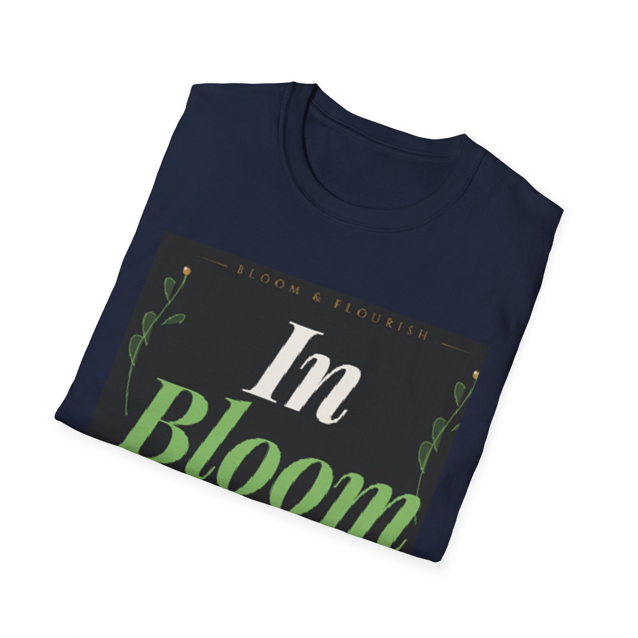 In Bloom T-Shirt — Botanical Graphic Tee with Green Lettering