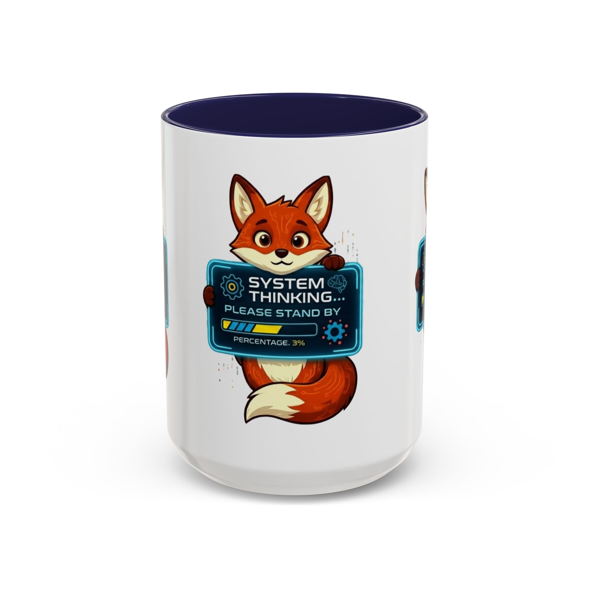 Fox "System Thinking... Please Stand By" Accent Coffee Mug – Cute Tech Geek Gift (11/15 oz)