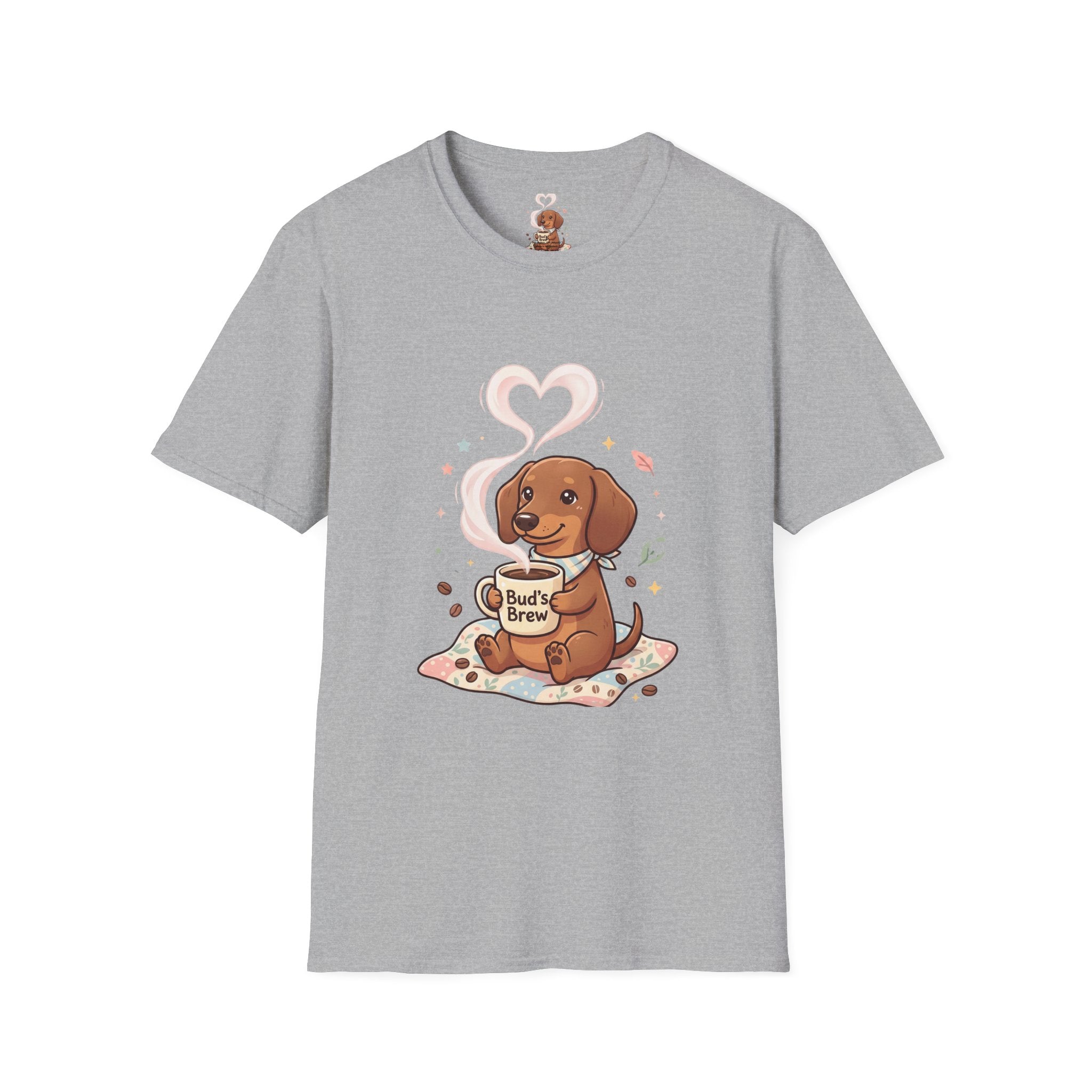 )  Cute Dachshund Coffee Lover T-Shirt – Bud’s Brew Puppy Shirt | Funny Dog Lover Gift | Coffee Lover Graphic Tee