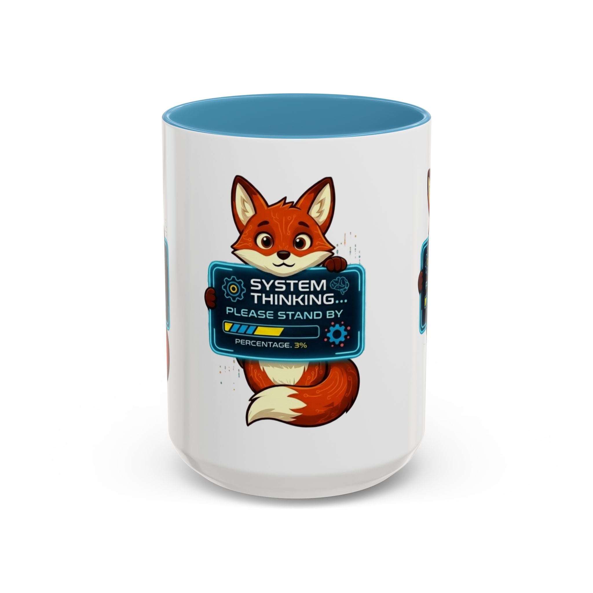 Fox "System Thinking... Please Stand By" Accent Coffee Mug – Cute Tech Geek Gift (11/15 oz)
