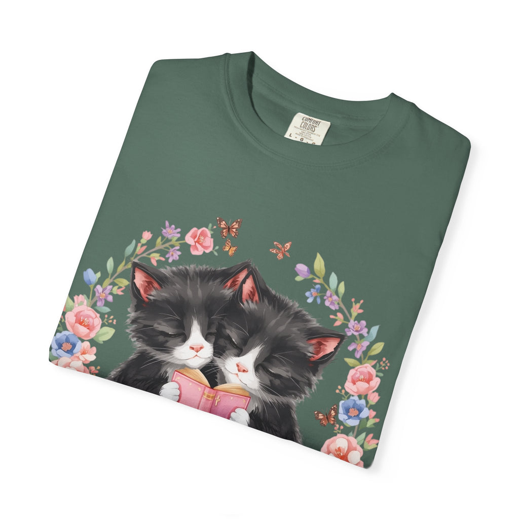 T-Shirt — Cute Kittens Holding Gift Floral Wreath Tee