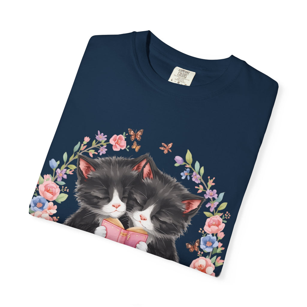 T-Shirt — Cute Kittens Holding Gift Floral Wreath Tee