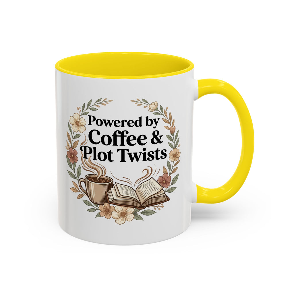 Coffee Mug — “Powered by Coffee & Plot Twists” Floral Book Lover Mug (11/15oz)