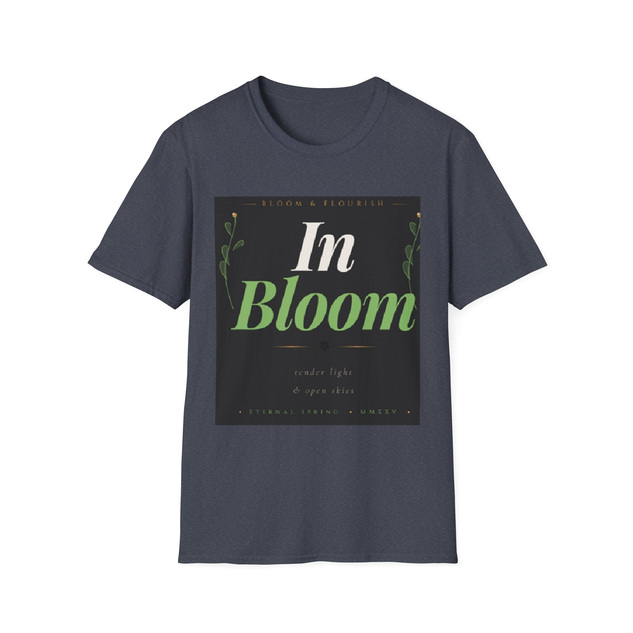 In Bloom T-Shirt — Botanical Graphic Tee with Green Lettering