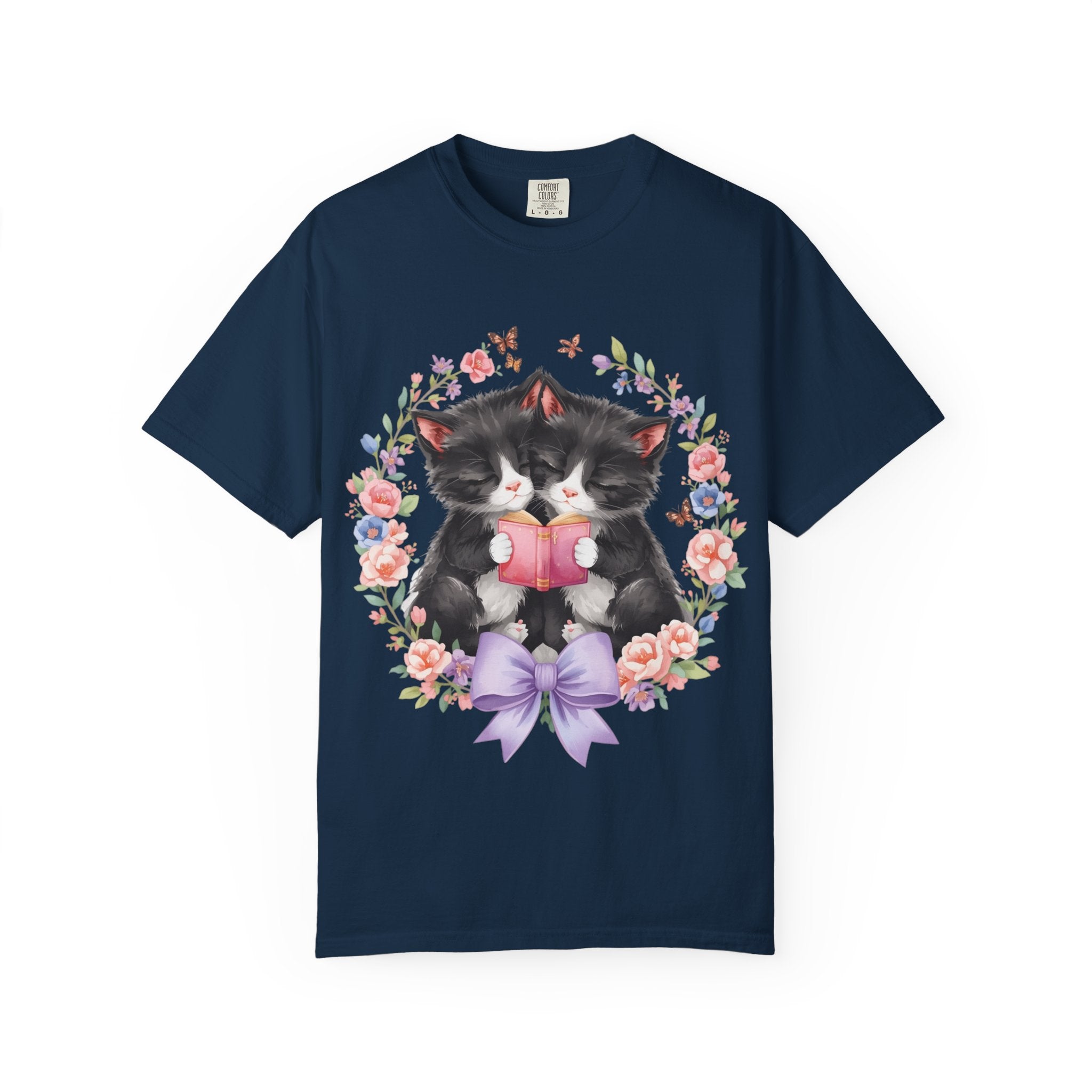 T-Shirt — Cute Kittens Holding Gift Floral Wreath Tee