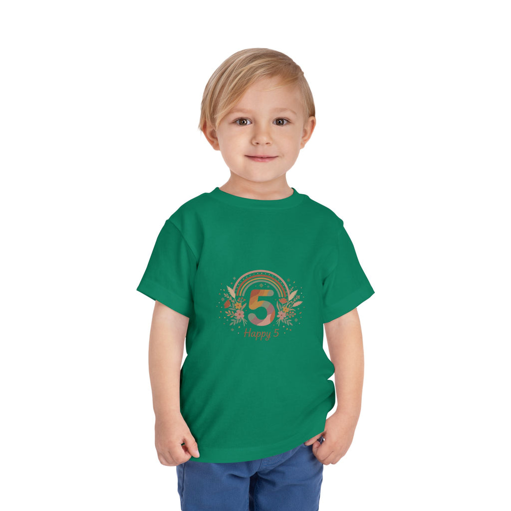 Toddler 5th Birthday Rainbow Tee – "Happy 5" Floral Celebration Shirt