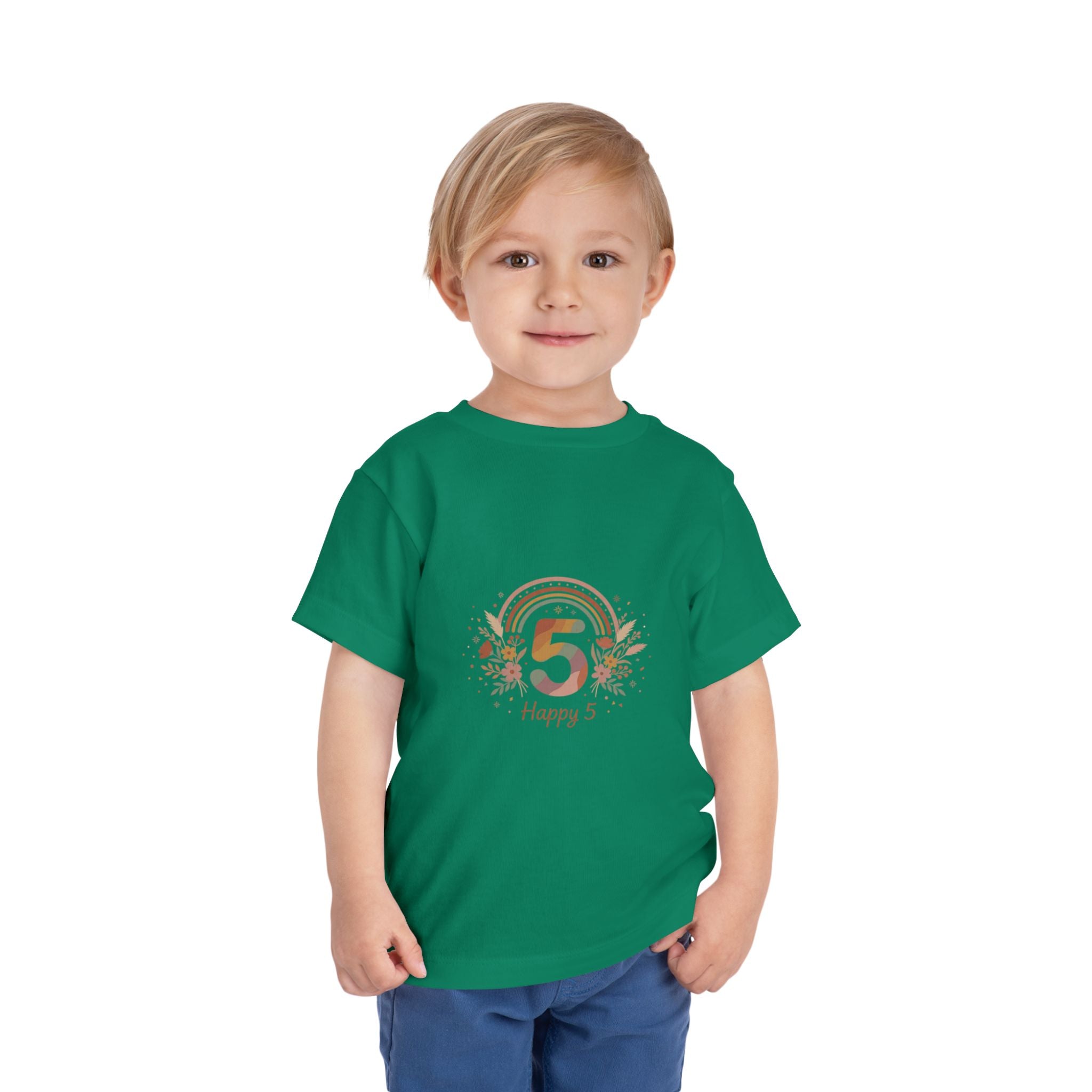 Toddler 5th Birthday Rainbow Tee – "Happy 5" Floral Celebration Shirt