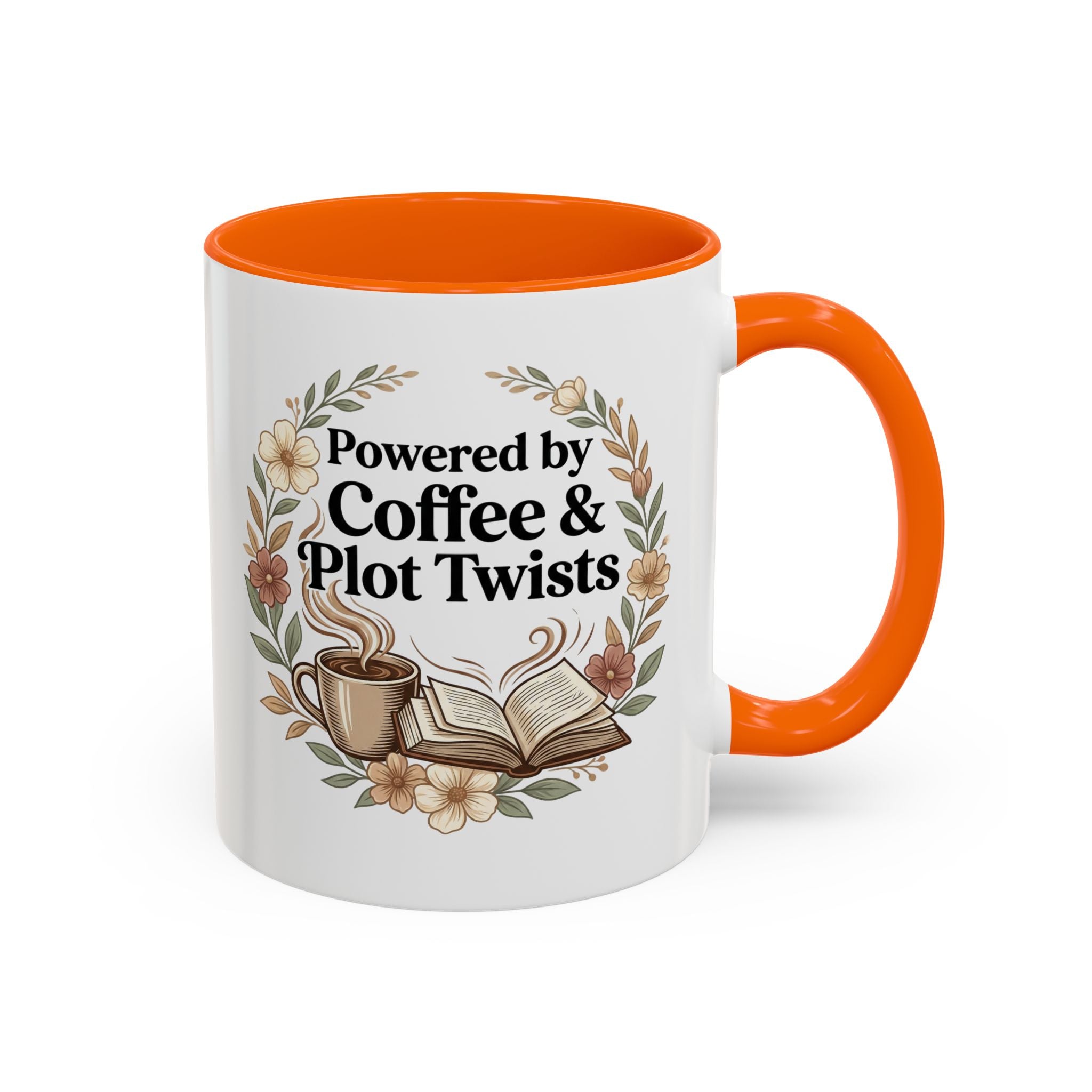 Coffee Mug — “Powered by Coffee & Plot Twists” Floral Book Lover Mug (11/15oz)