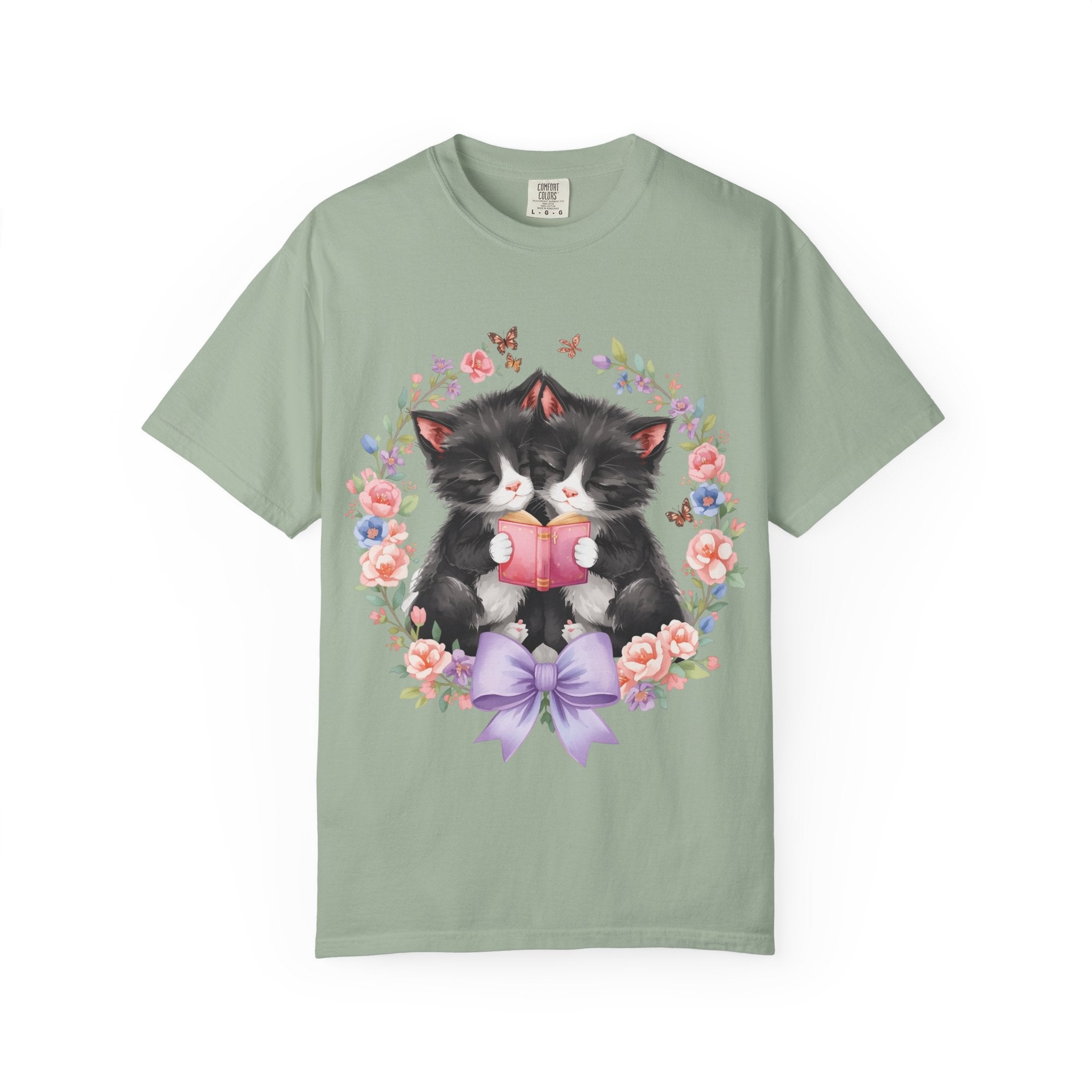 T-Shirt — Cute Kittens Holding Gift Floral Wreath Tee
