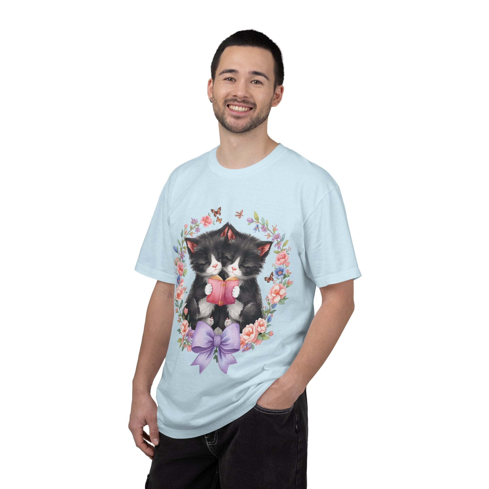 T-Shirt — Cute Kittens Holding Gift Floral Wreath Tee
