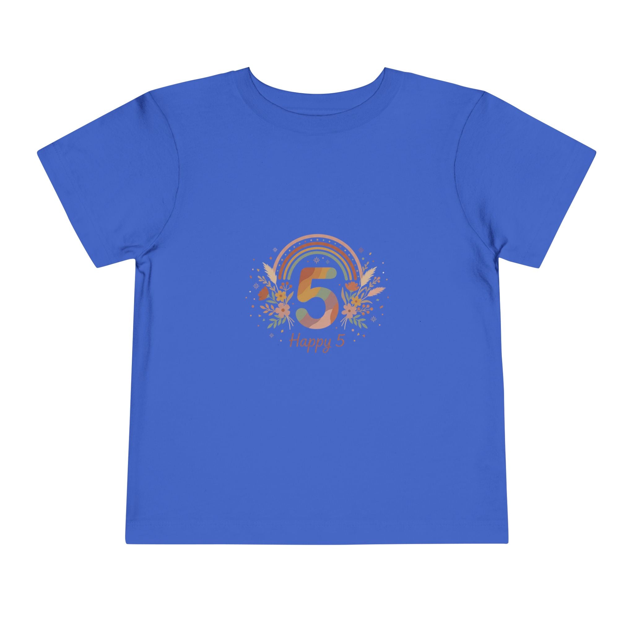 Toddler 5th Birthday Rainbow Tee – "Happy 5" Floral Celebration Shirt