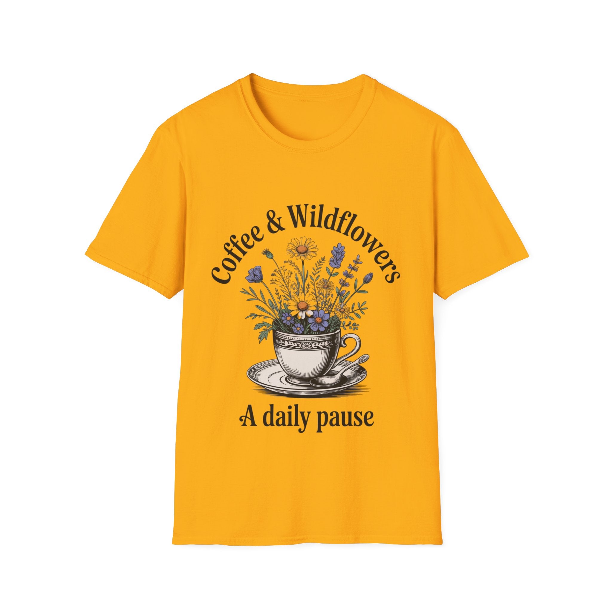 Cute Coffee Lover Floral T-Shirt – Coffee & Wildflowers Design