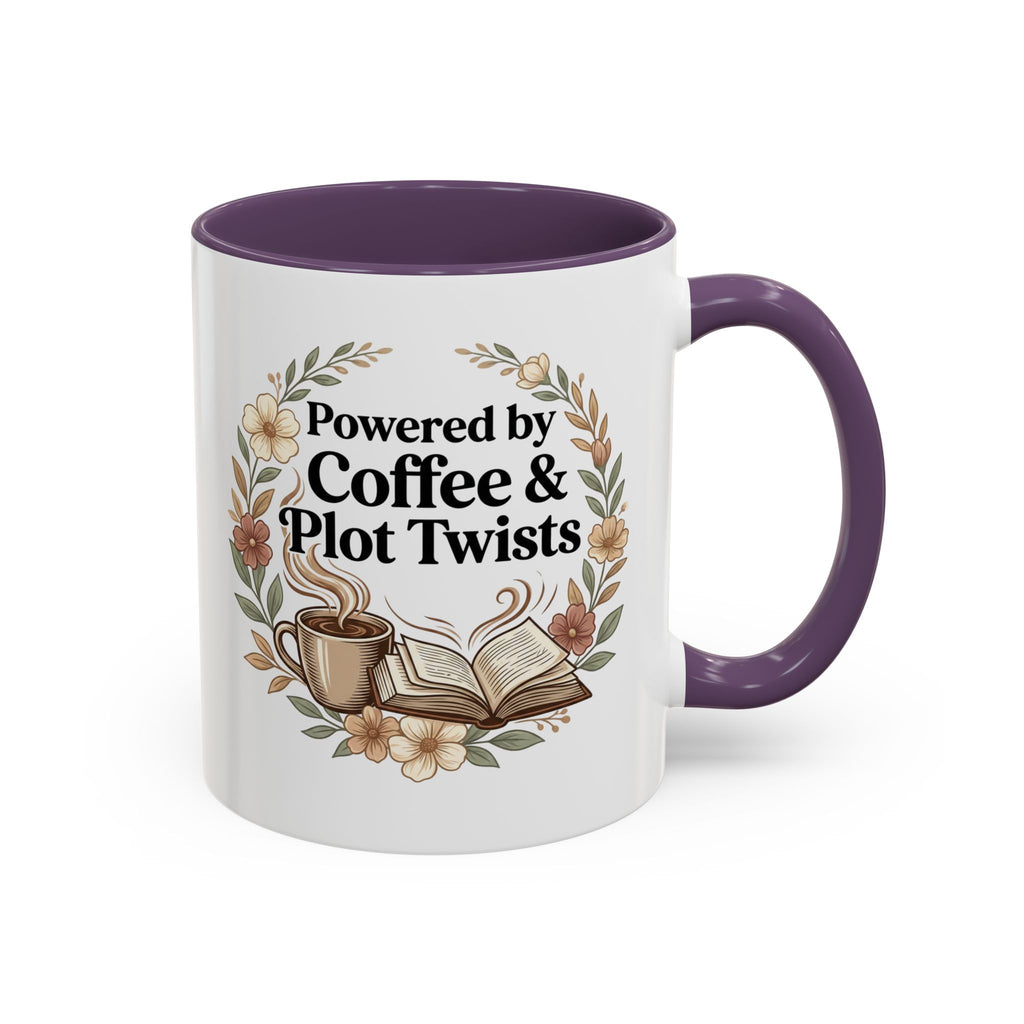 Coffee Mug — “Powered by Coffee & Plot Twists” Floral Book Lover Mug (11/15oz)