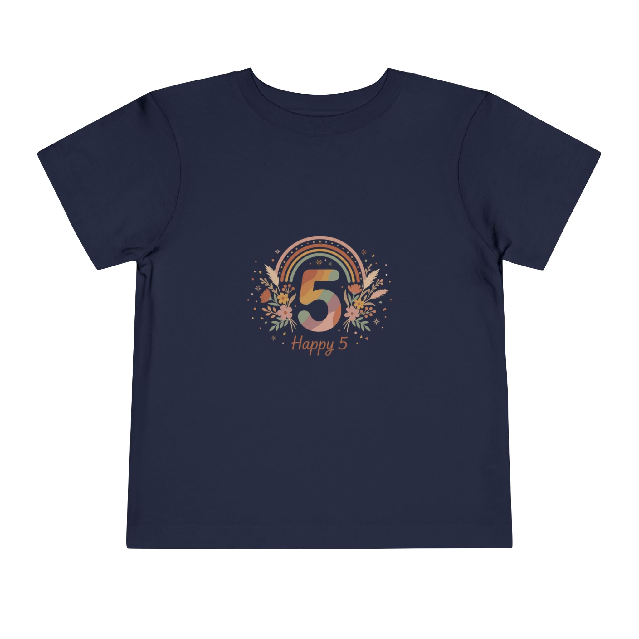 Toddler 5th Birthday Rainbow Tee – "Happy 5" Floral Celebration Shirt