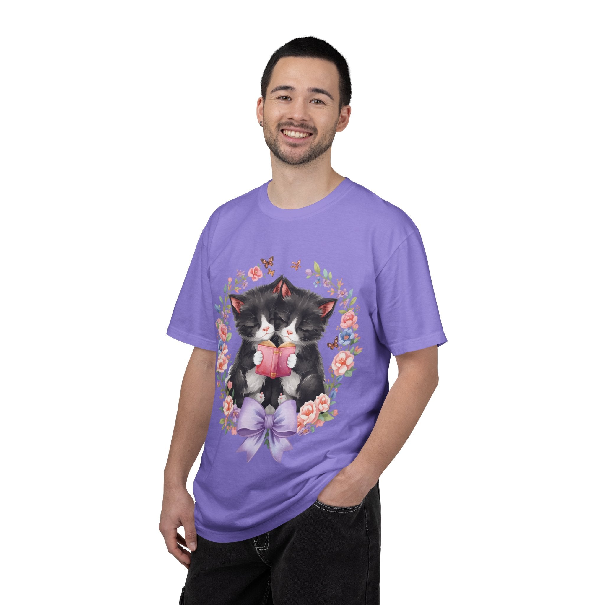 T-Shirt — Cute Kittens Holding Gift Floral Wreath Tee