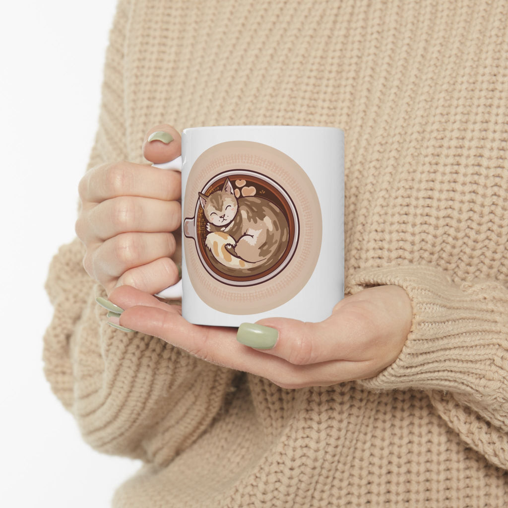 Cat Coffee Mug — Cute Cat in Latte Art Ceramic Coffee Cup (11oz & 15oz)
