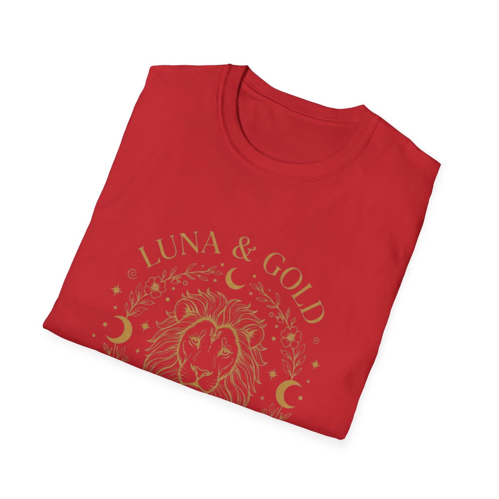 Luna & Gold Lion Moon T-Shirt — Celestial Zodiac Leo Graphic Tee