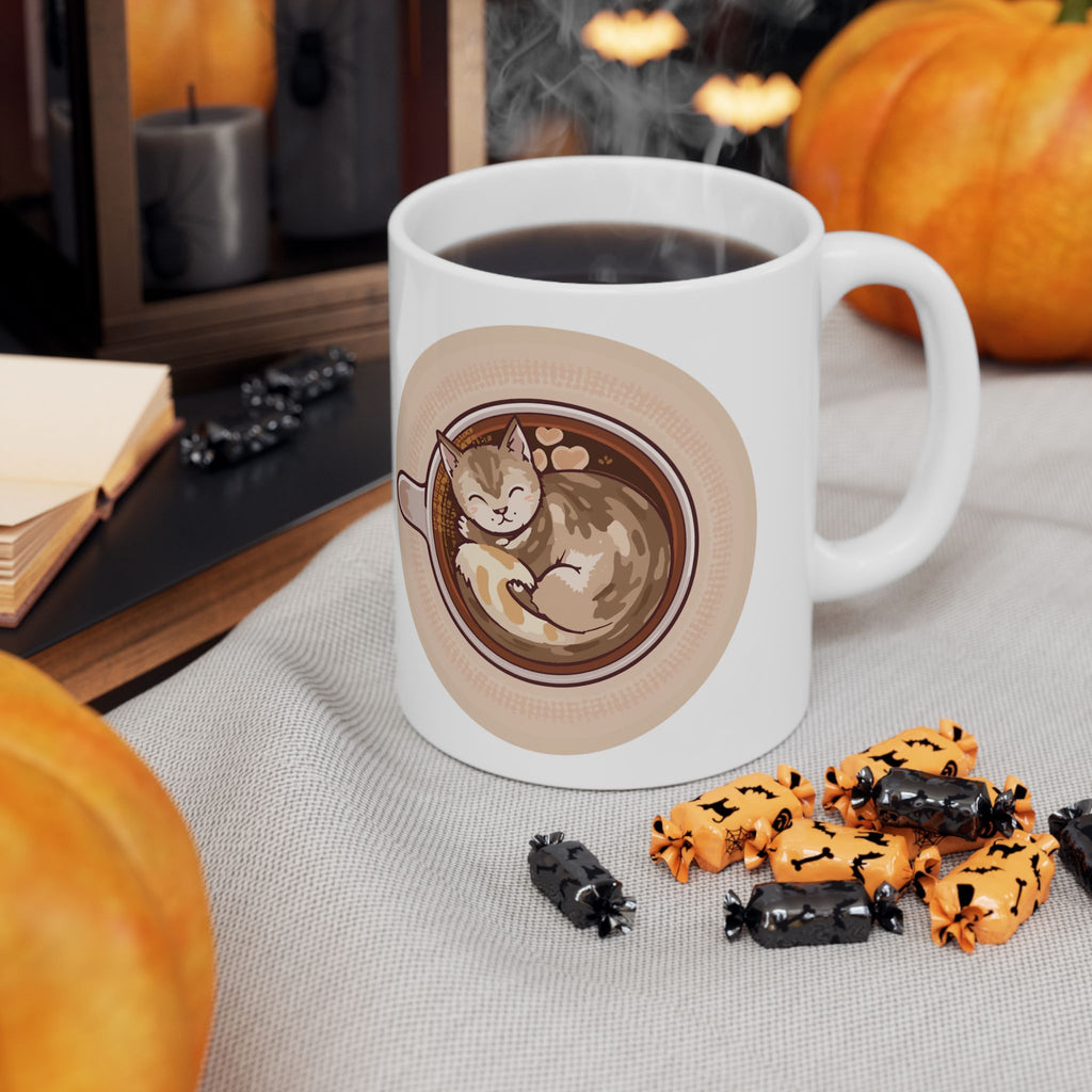 Cat Coffee Mug — Cute Cat in Latte Art Ceramic Coffee Cup (11oz & 15oz)