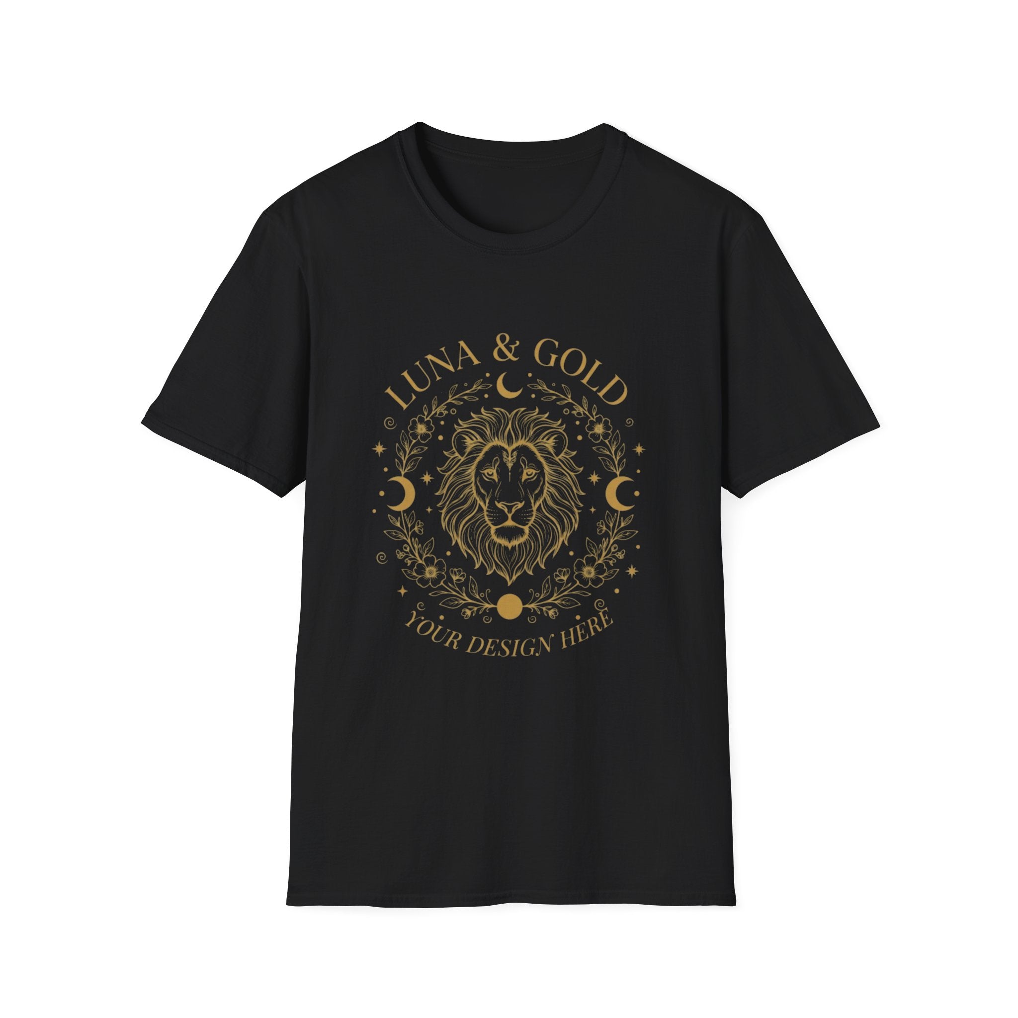 Luna & Gold Lion Moon T-Shirt — Celestial Zodiac Leo Graphic Tee