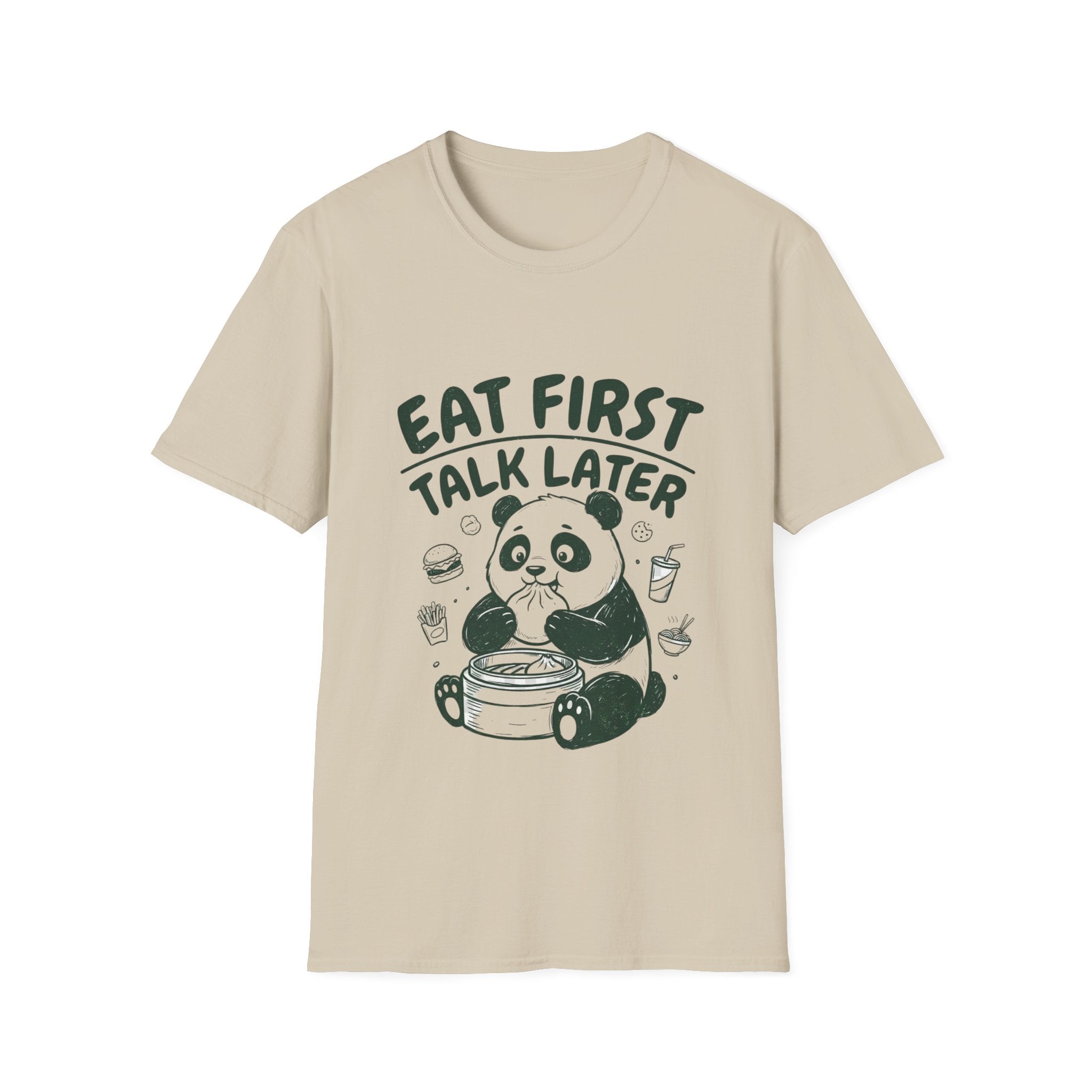 Eat First Talk Later Panda T-Shirt – Cute Foodie Graphic Tee