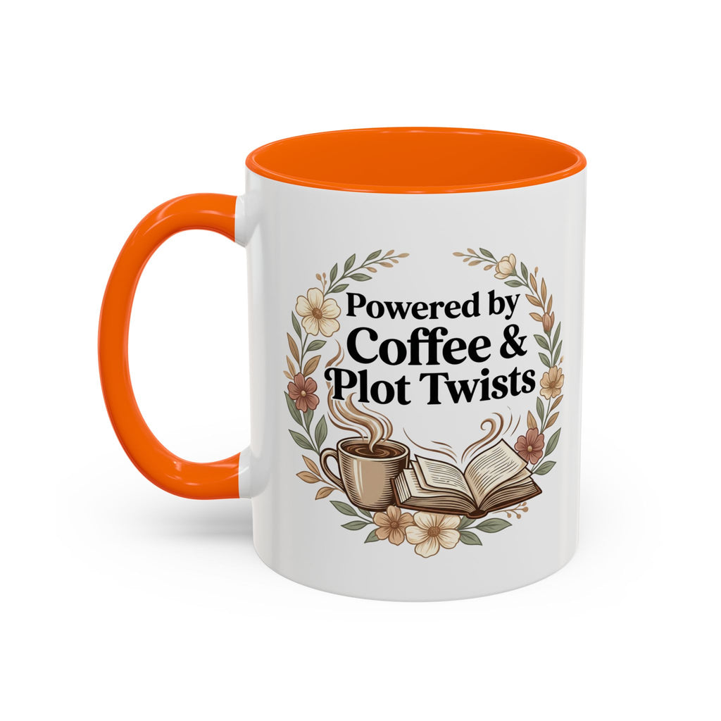 Coffee Mug — “Powered by Coffee & Plot Twists” Floral Book Lover Mug (11/15oz)
