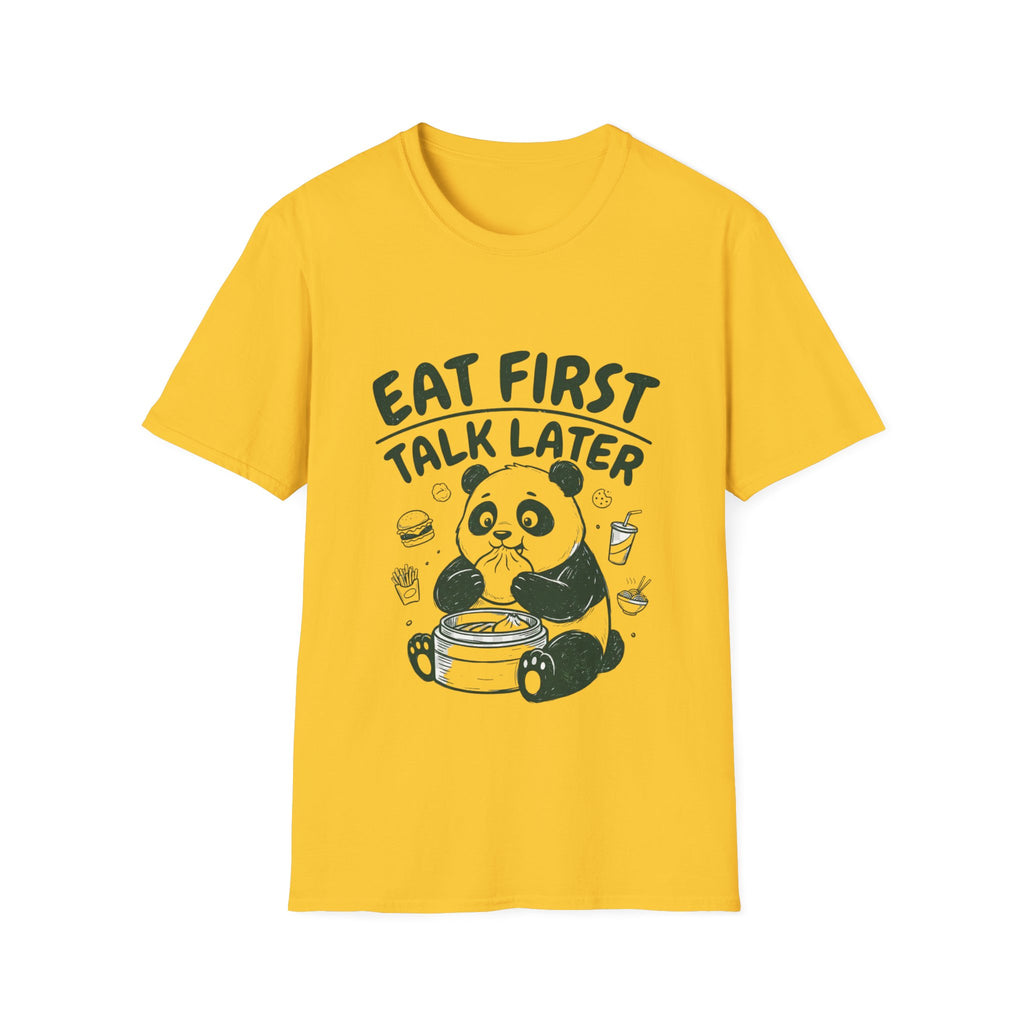 Eat First Talk Later Panda T-Shirt – Cute Foodie Graphic Tee