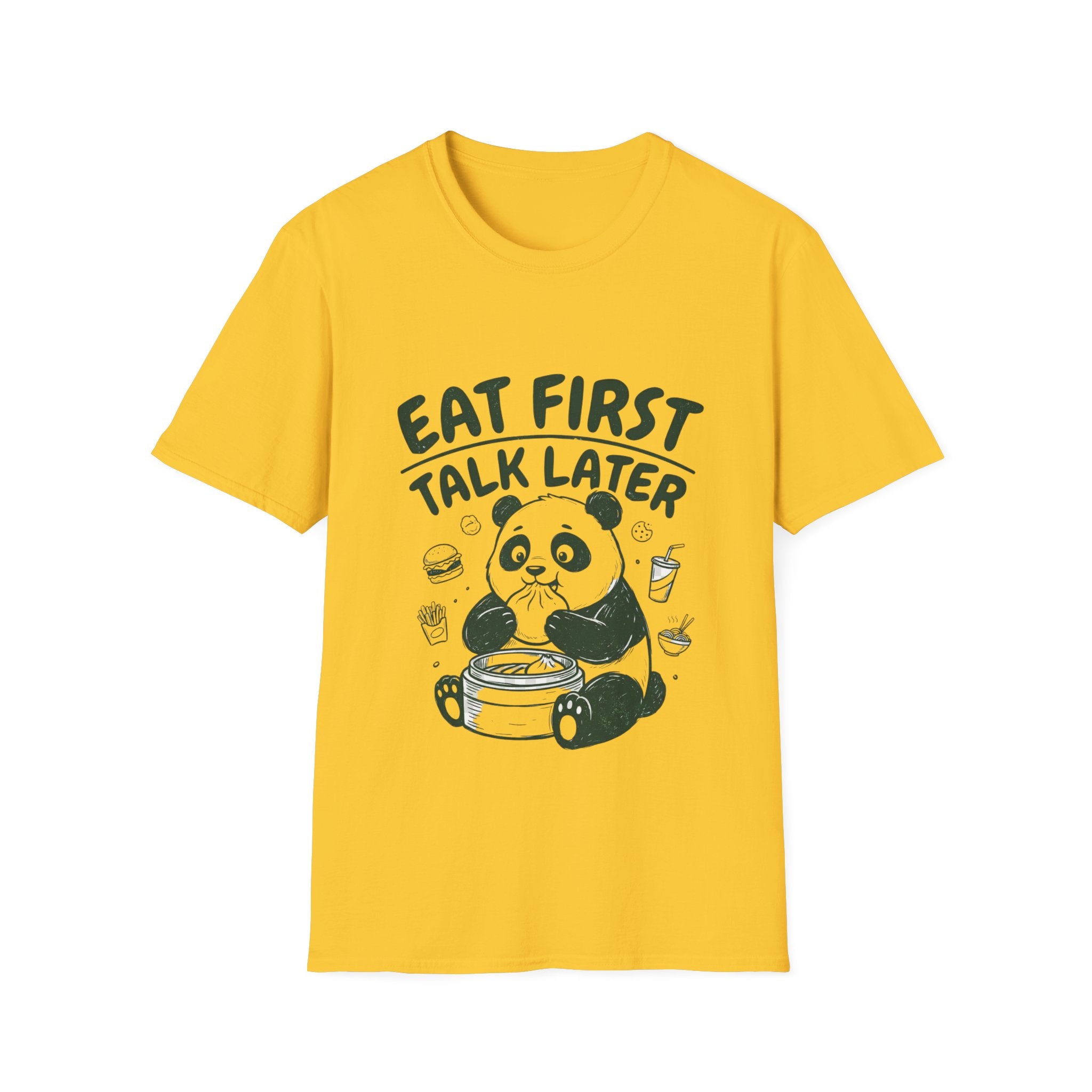 Eat First Talk Later Panda T-Shirt – Cute Foodie Graphic Tee
