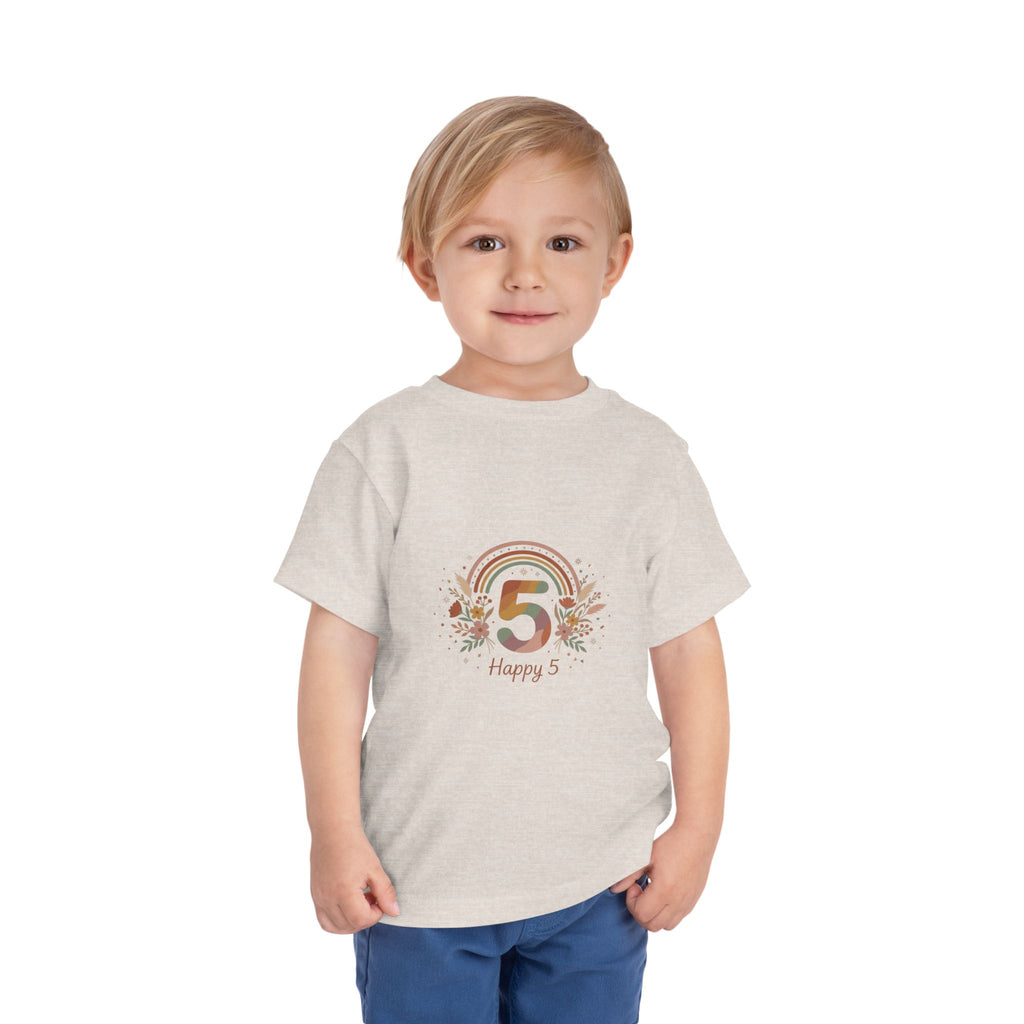 Toddler 5th Birthday Rainbow Tee – "Happy 5" Floral Celebration Shirt