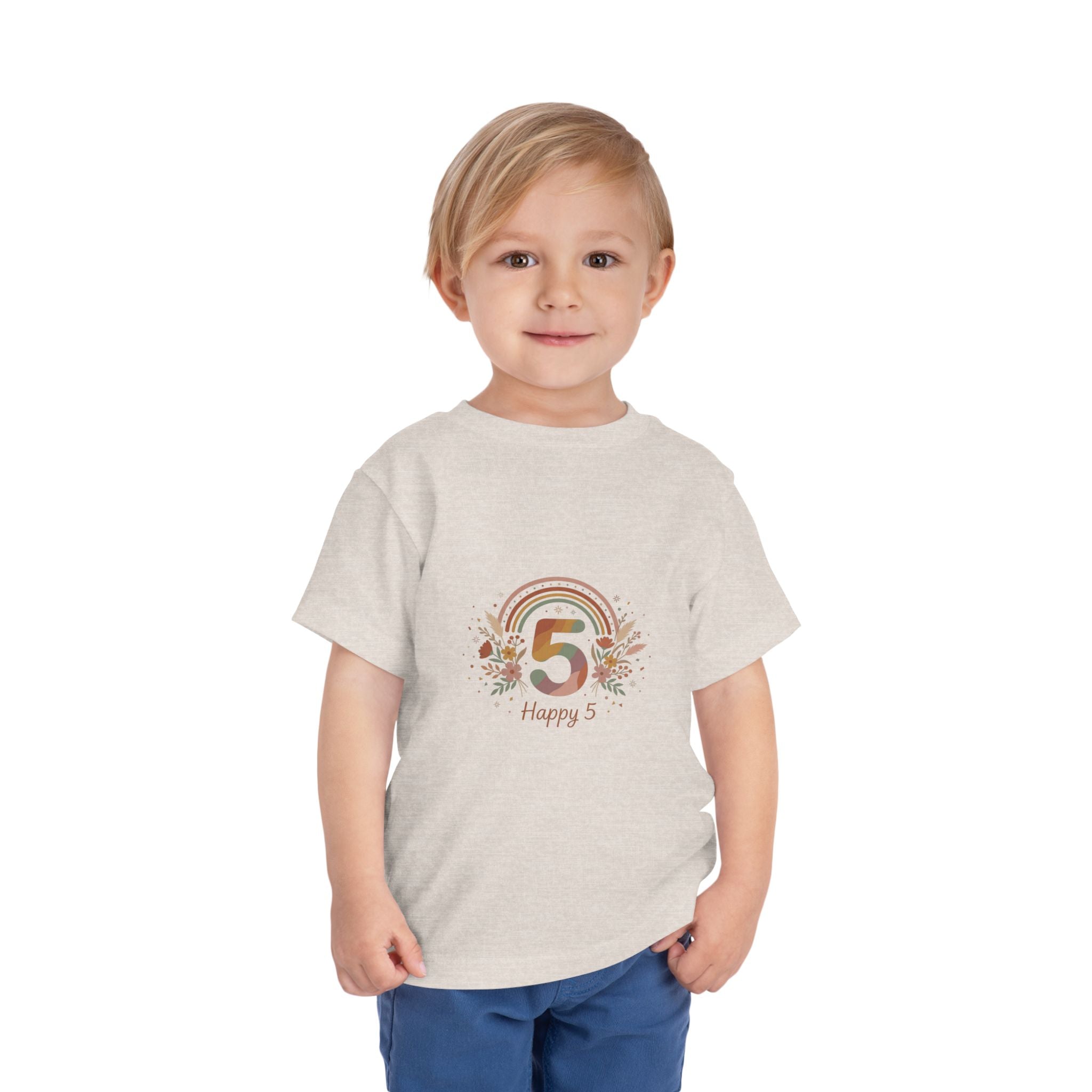 Toddler 5th Birthday Rainbow Tee – "Happy 5" Floral Celebration Shirt