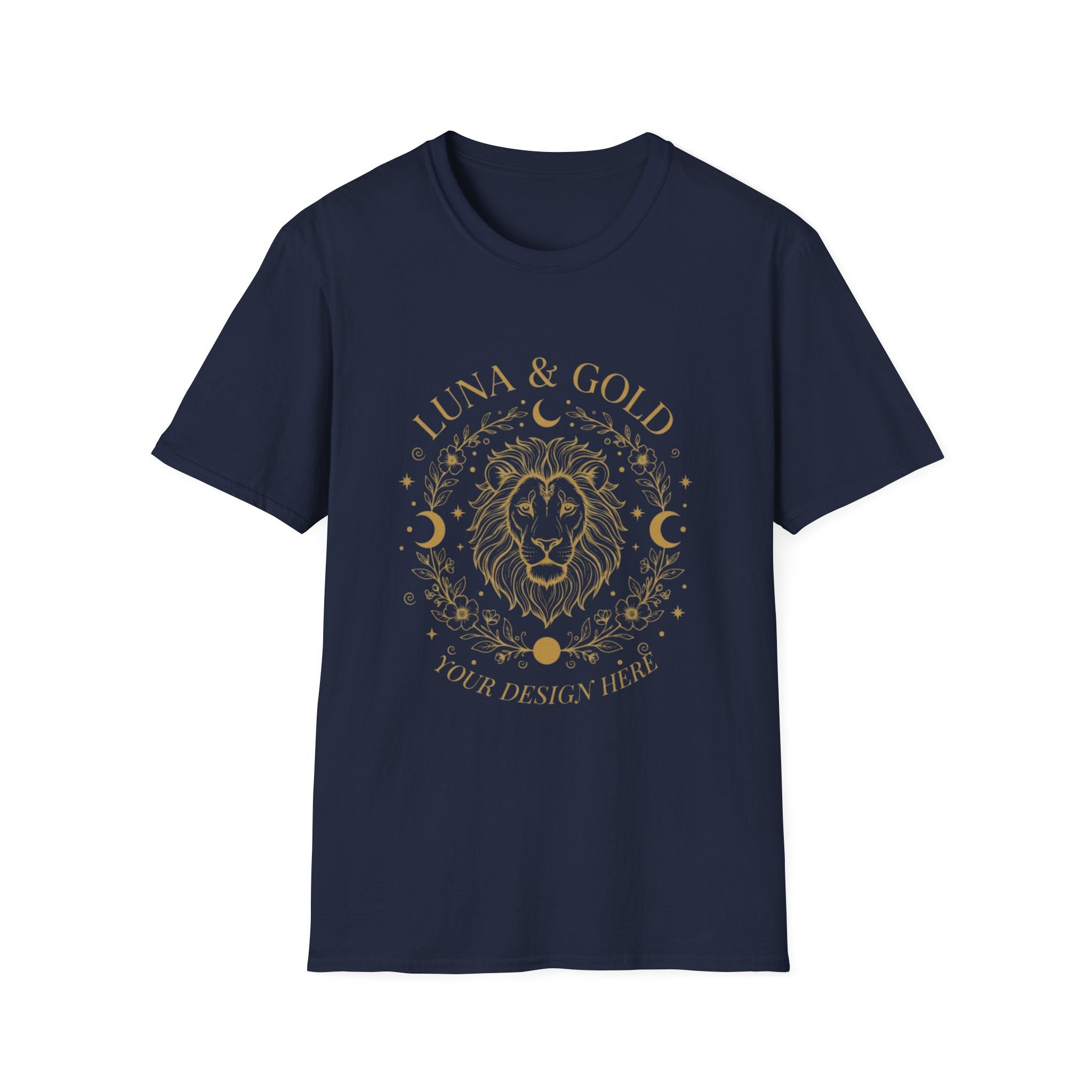 Luna & Gold Lion Moon T-Shirt — Celestial Zodiac Leo Graphic Tee