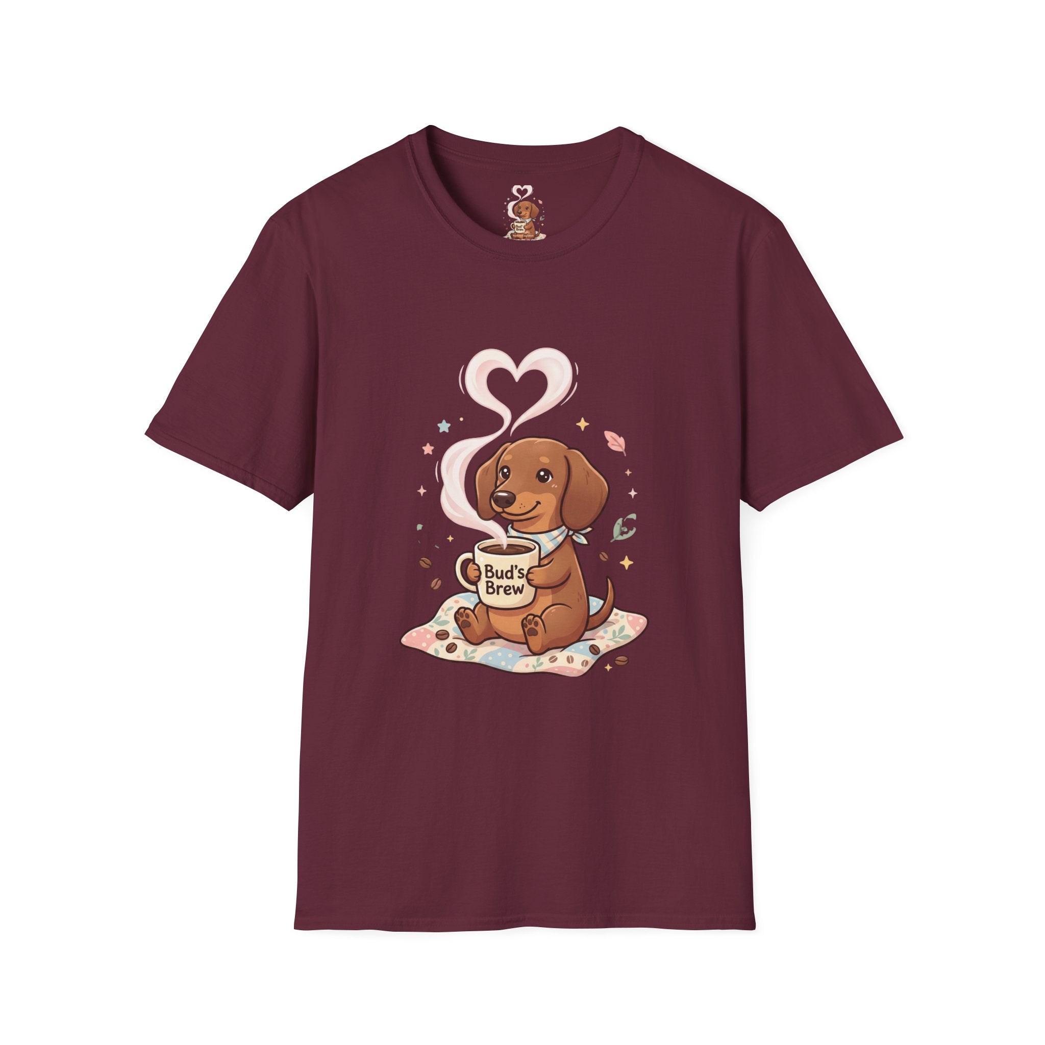 )  Cute Dachshund Coffee Lover T-Shirt – Bud’s Brew Puppy Shirt | Funny Dog Lover Gift | Coffee Lover Graphic Tee
