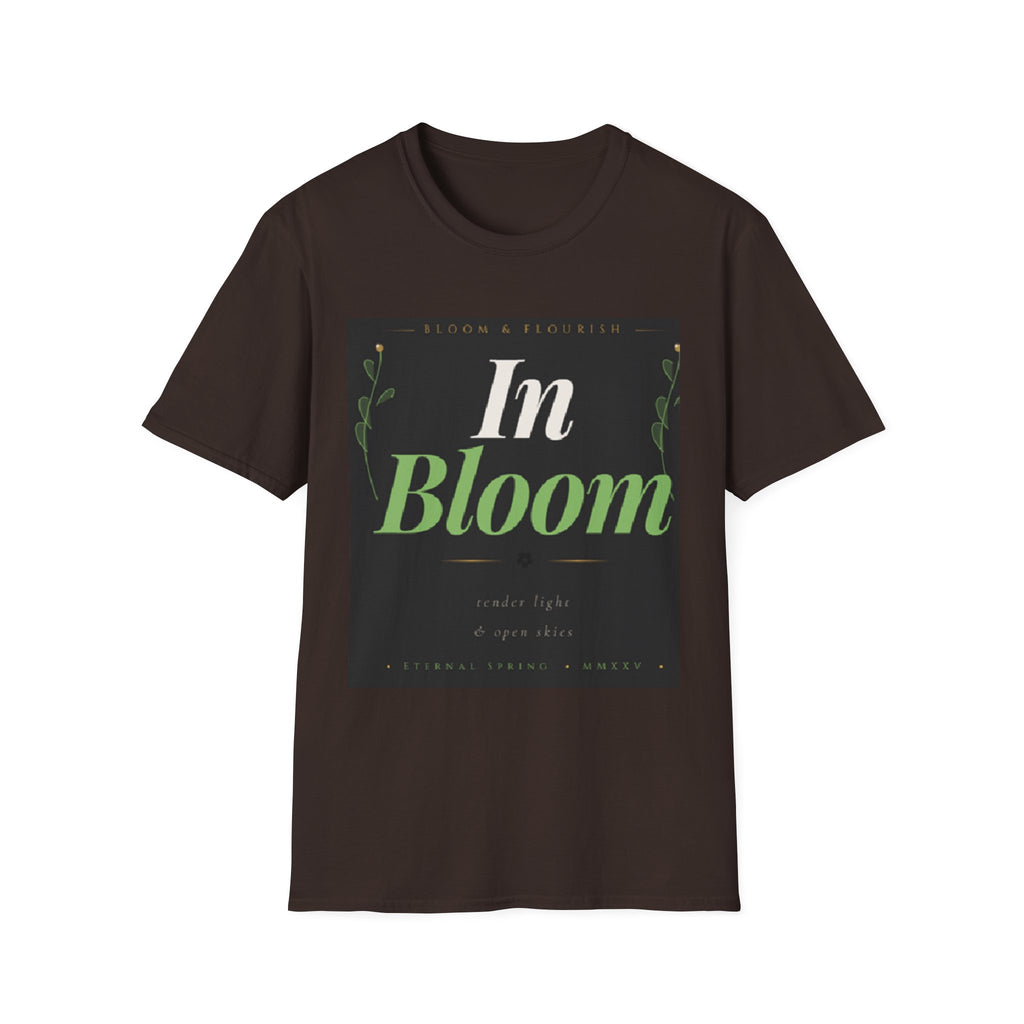In Bloom T-Shirt — Botanical Graphic Tee with Green Lettering