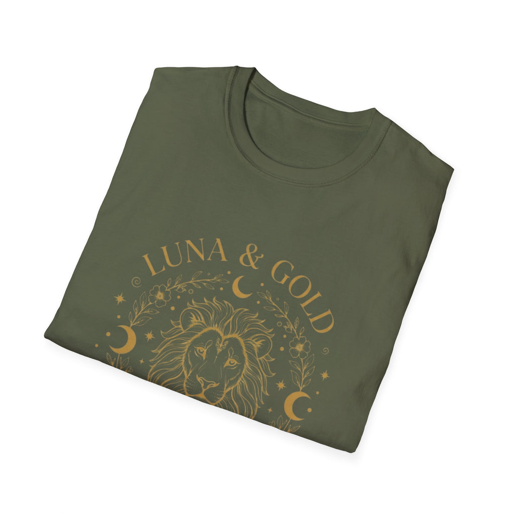 Luna & Gold Lion Moon T-Shirt — Celestial Zodiac Leo Graphic Tee