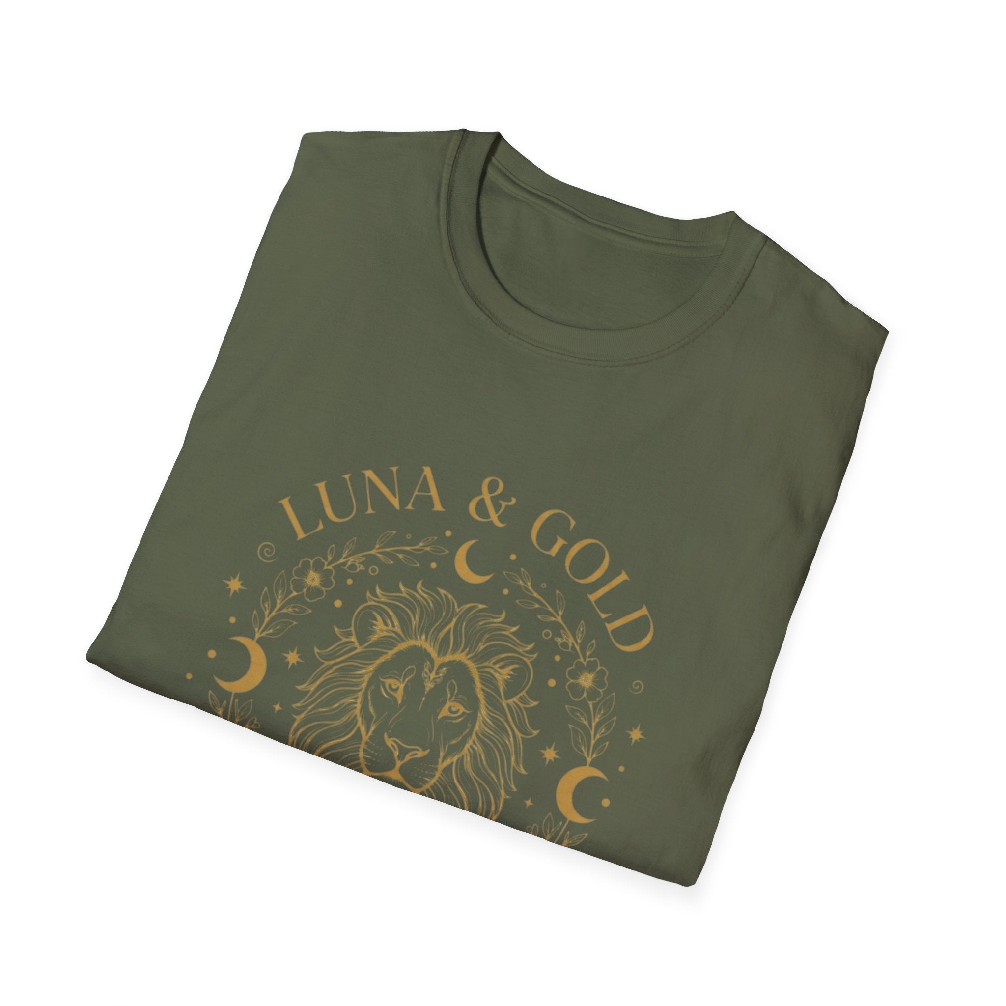 Luna & Gold Lion Moon T-Shirt — Celestial Zodiac Leo Graphic Tee