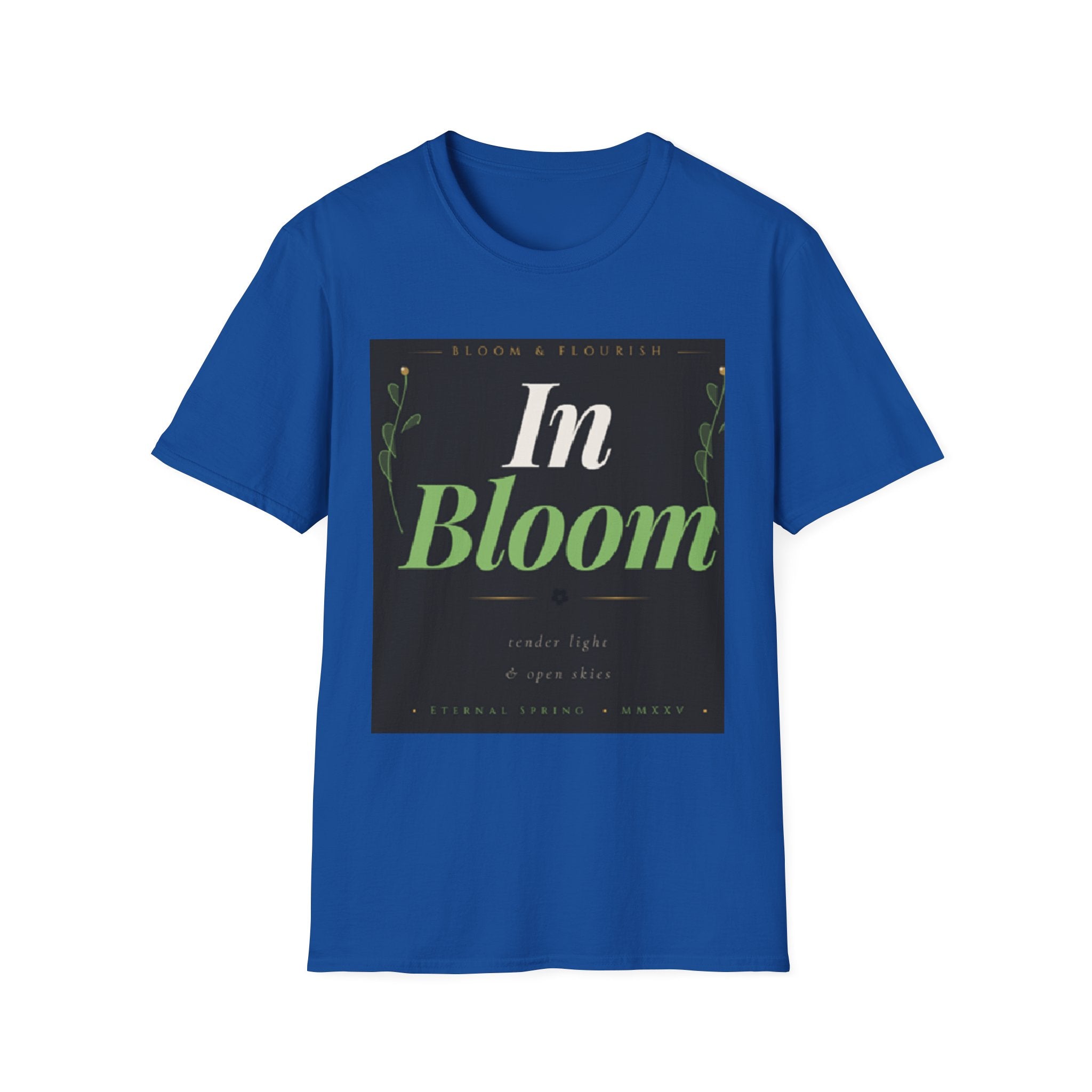 In Bloom T-Shirt — Botanical Graphic Tee with Green Lettering