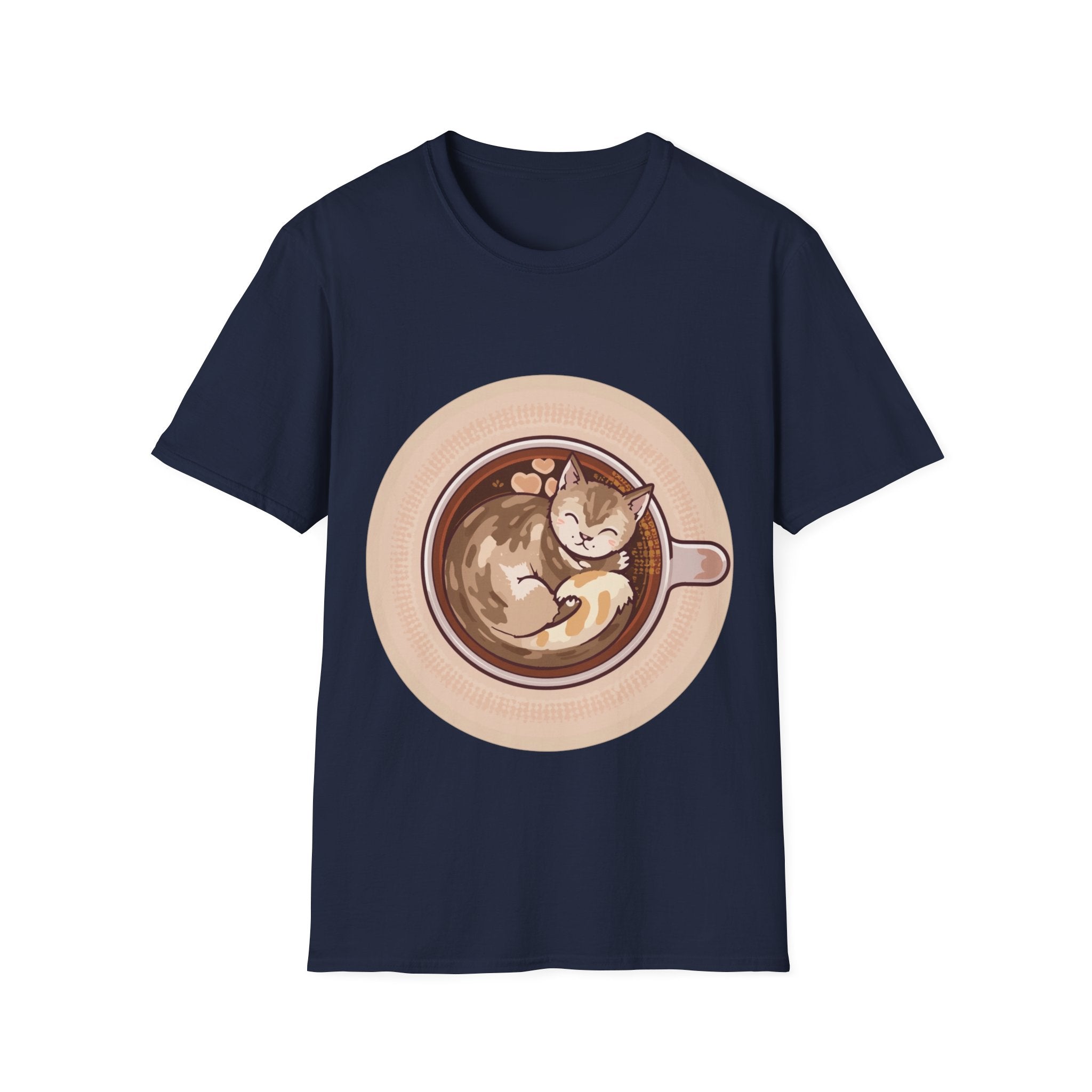 Cat in Coffee Cup T-Shirt — Cute Latte Cat Tee for Cat Lovers & Coffee Fans