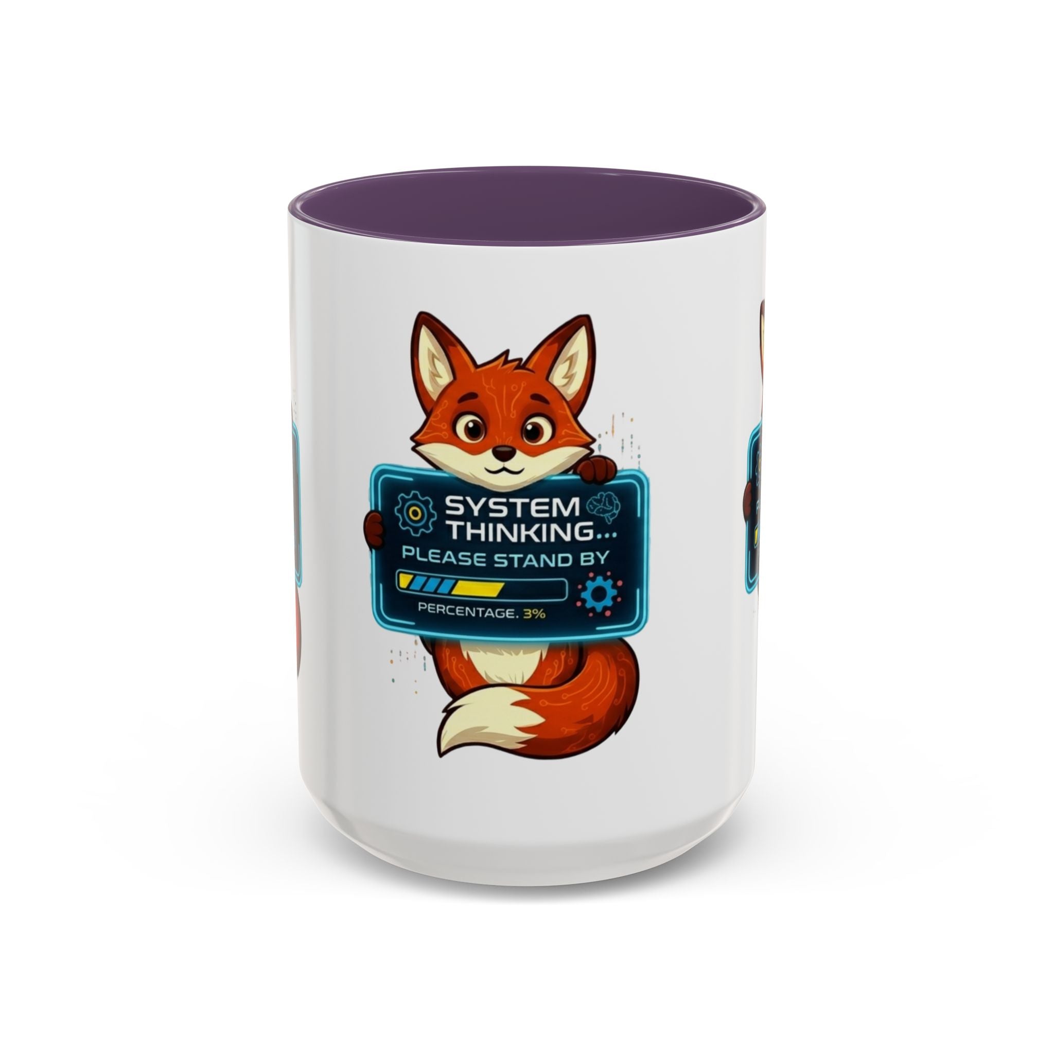 Fox "System Thinking... Please Stand By" Accent Coffee Mug – Cute Tech Geek Gift (11/15 oz)