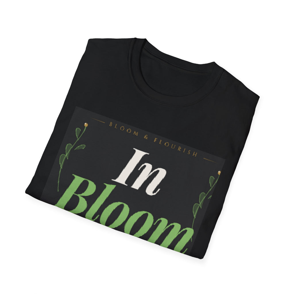 In Bloom T-Shirt — Botanical Graphic Tee with Green Lettering