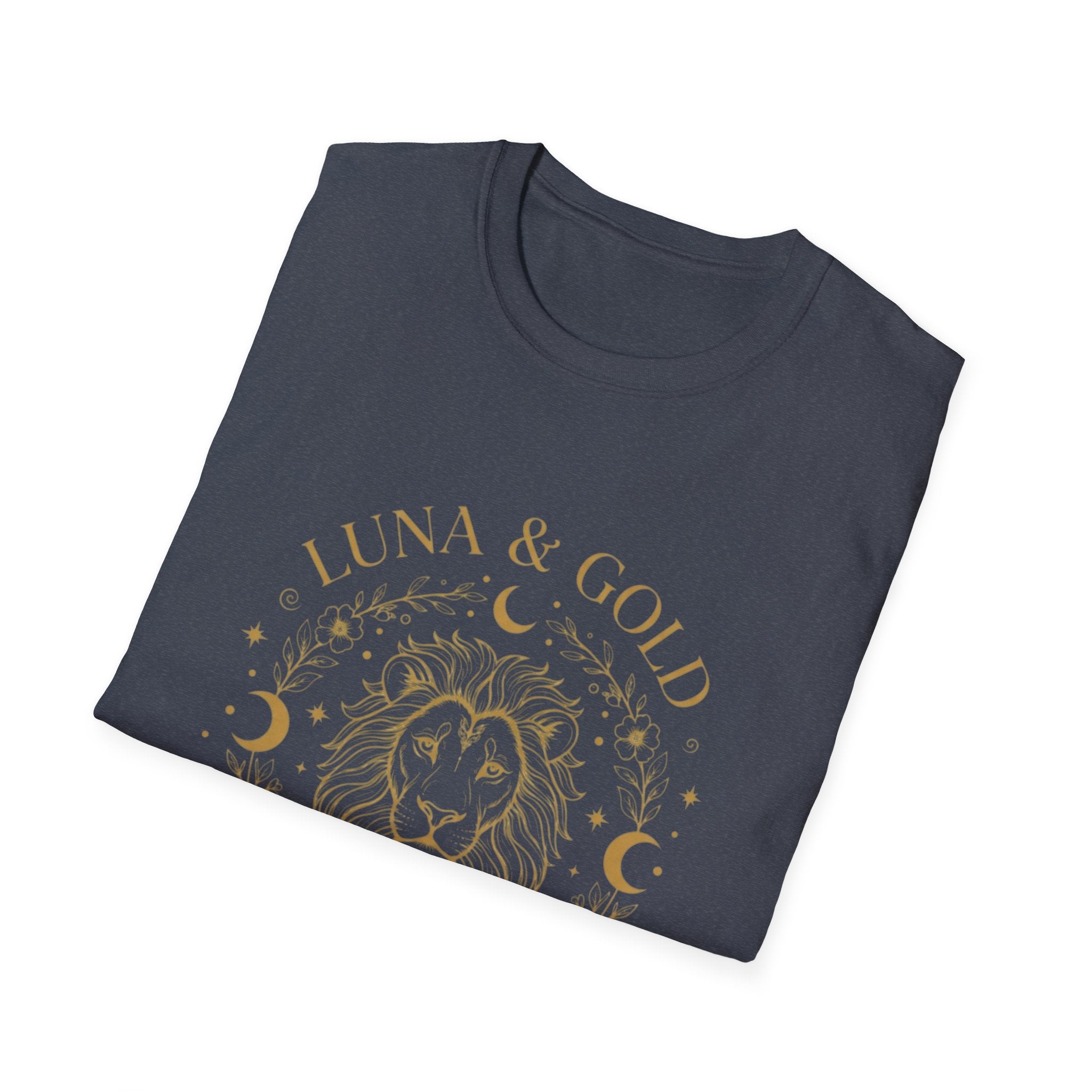 Luna & Gold Lion Moon T-Shirt — Celestial Zodiac Leo Graphic Tee
