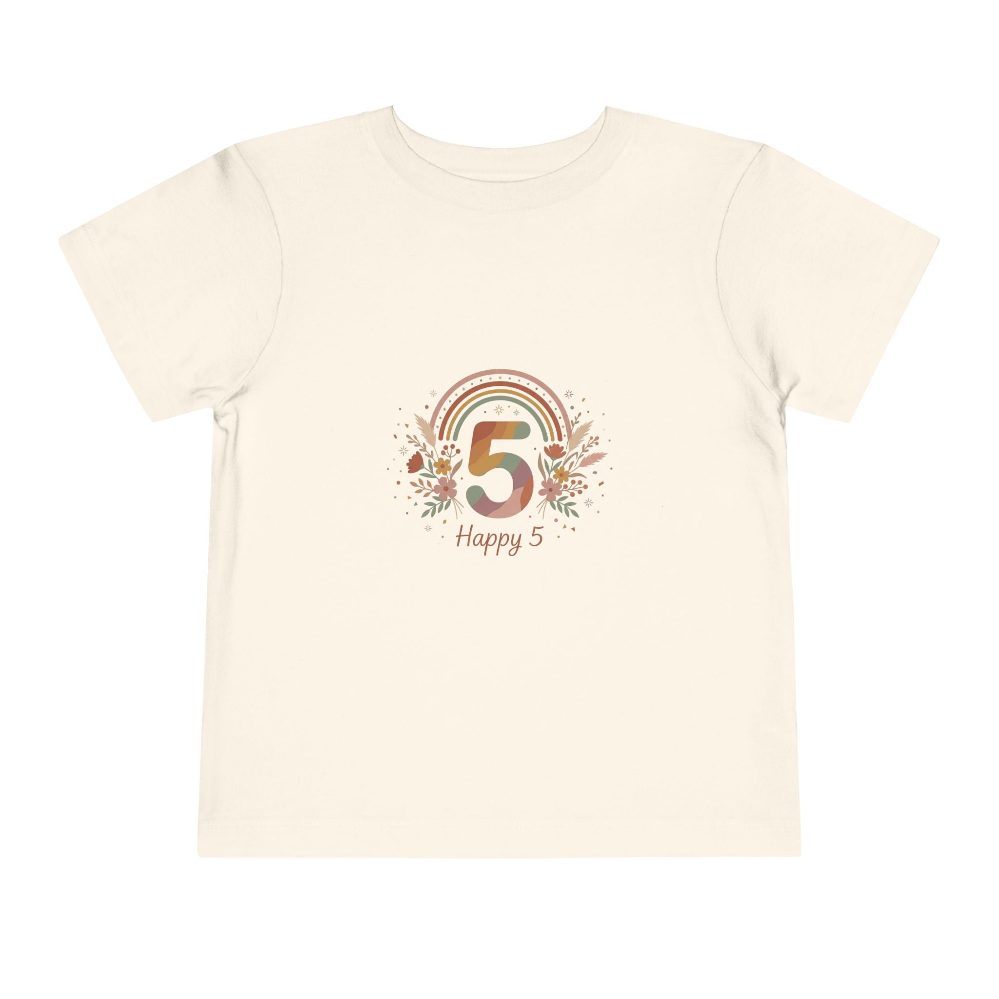 Toddler 5th Birthday Rainbow Tee – "Happy 5" Floral Celebration Shirt