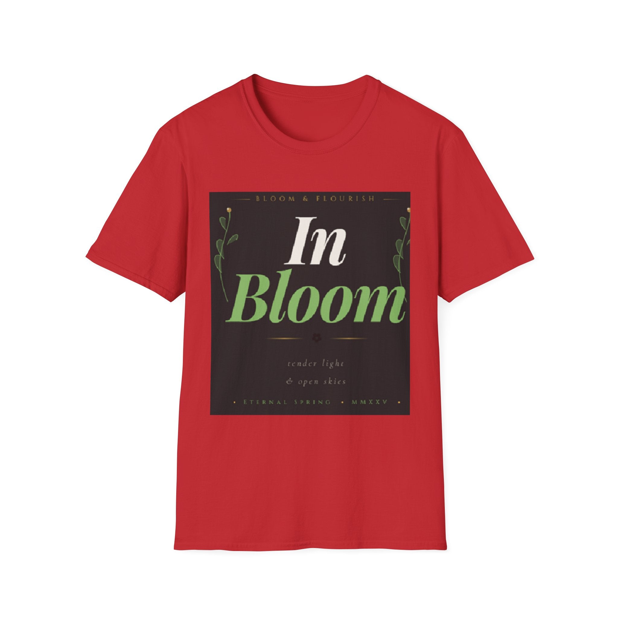 In Bloom T-Shirt — Botanical Graphic Tee with Green Lettering