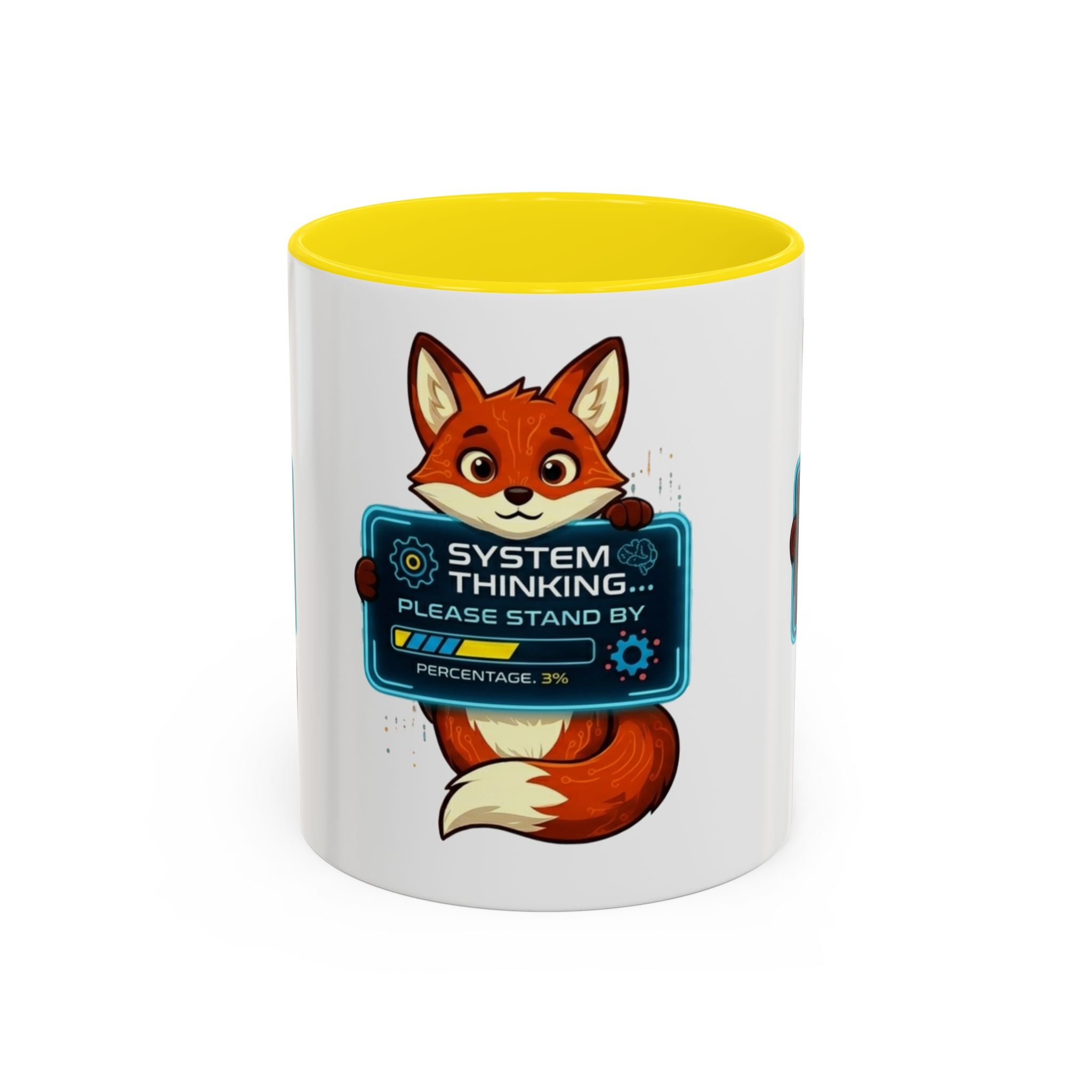 Fox "System Thinking... Please Stand By" Accent Coffee Mug – Cute Tech Geek Gift (11/15 oz)