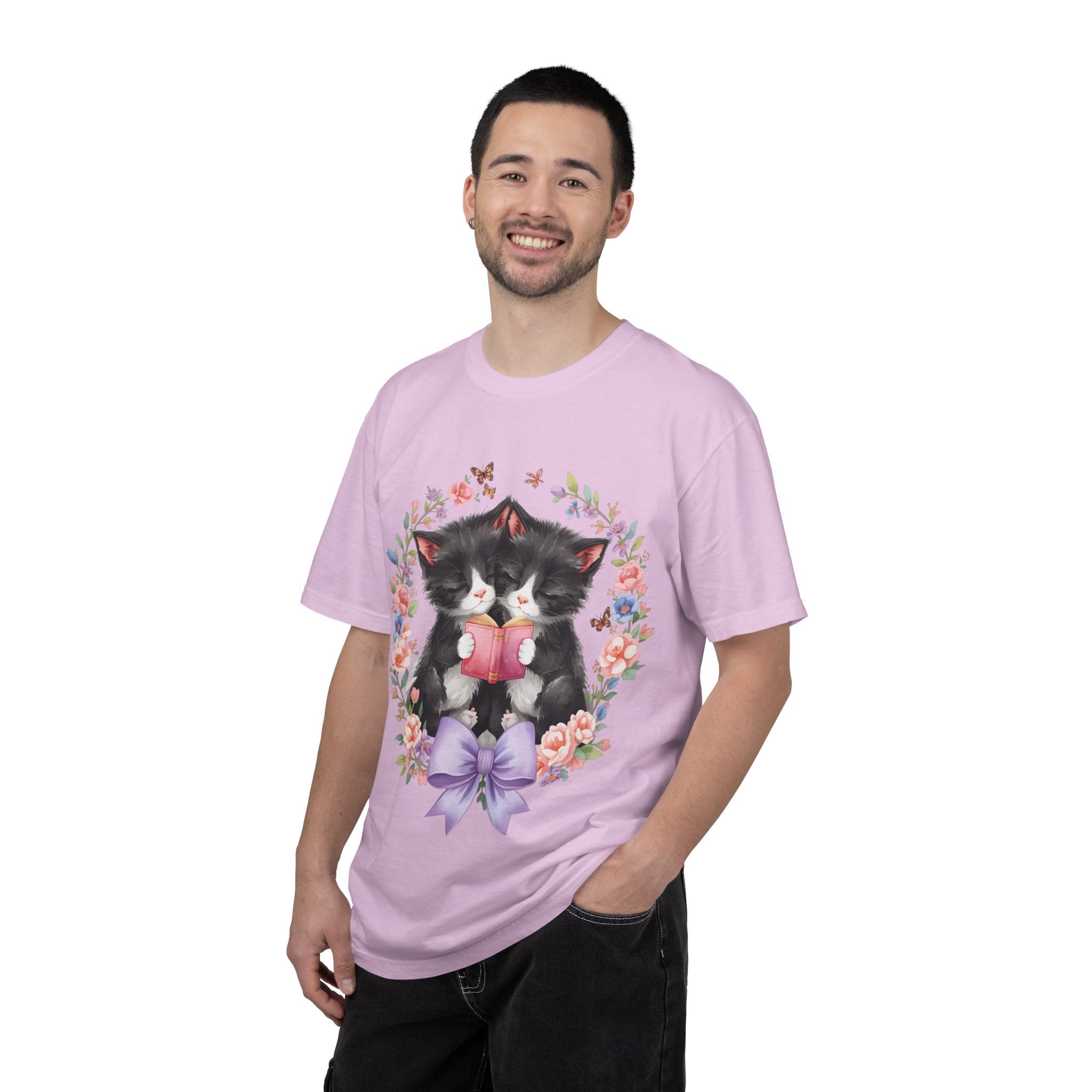 T-Shirt — Cute Kittens Holding Gift Floral Wreath Tee